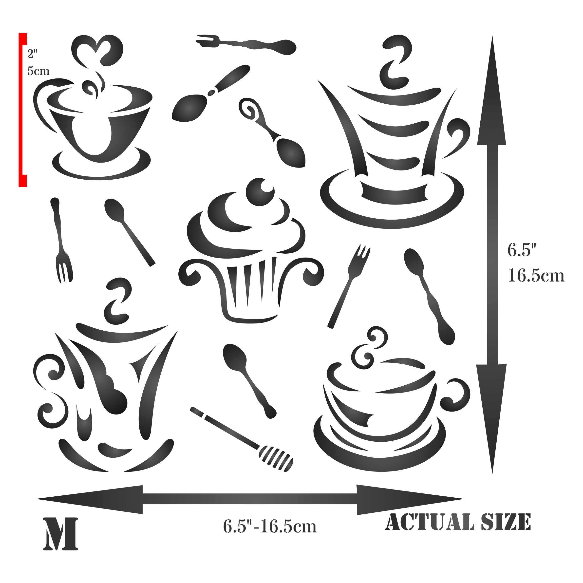 Coffee n Cake Stencil - Stylized Decorative Images Coffee Cup and Cupcake