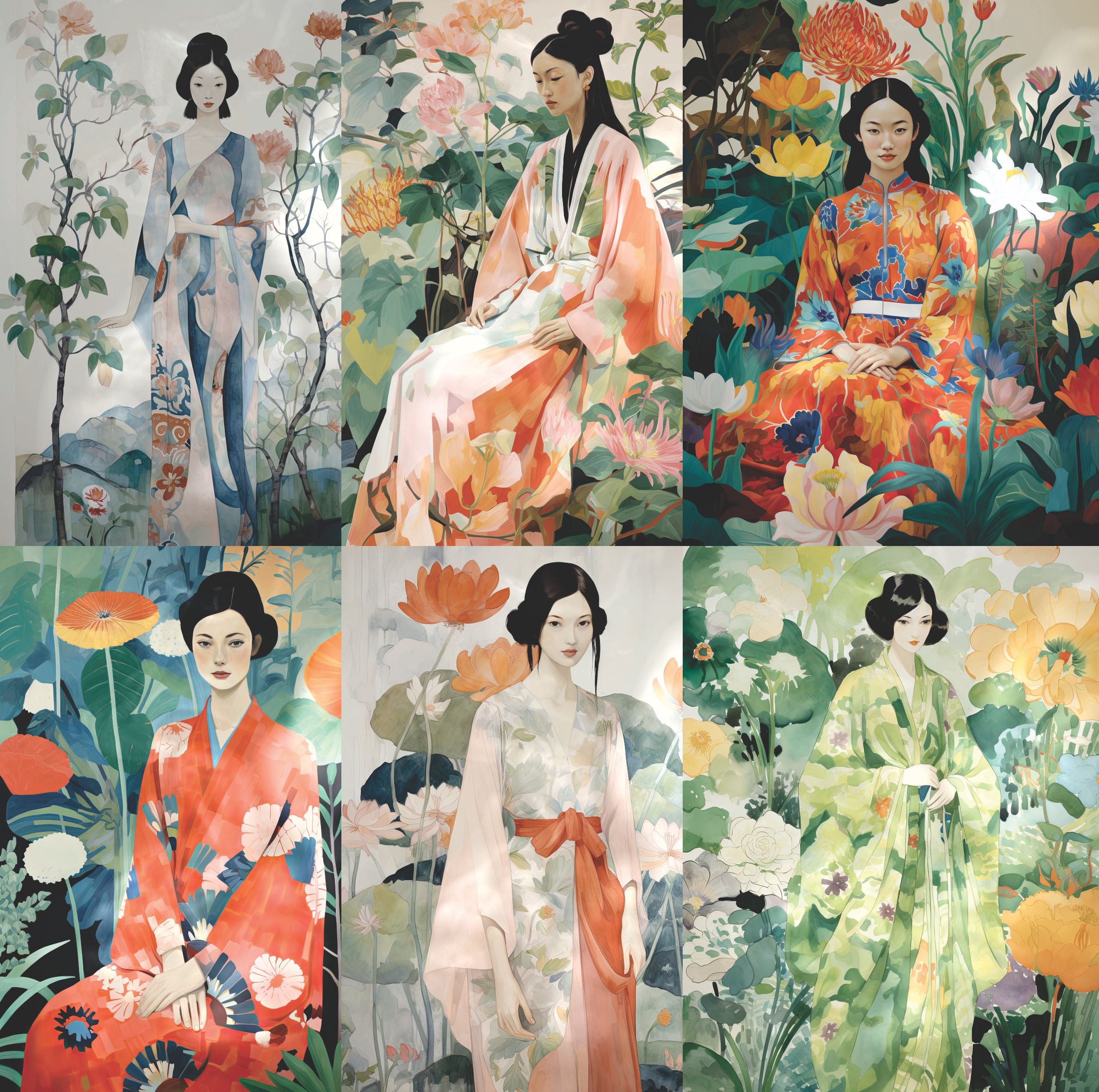 Japanese Ladies Rice Paper- 6 Unique Printed Mulberry Paper Pages 30gsm