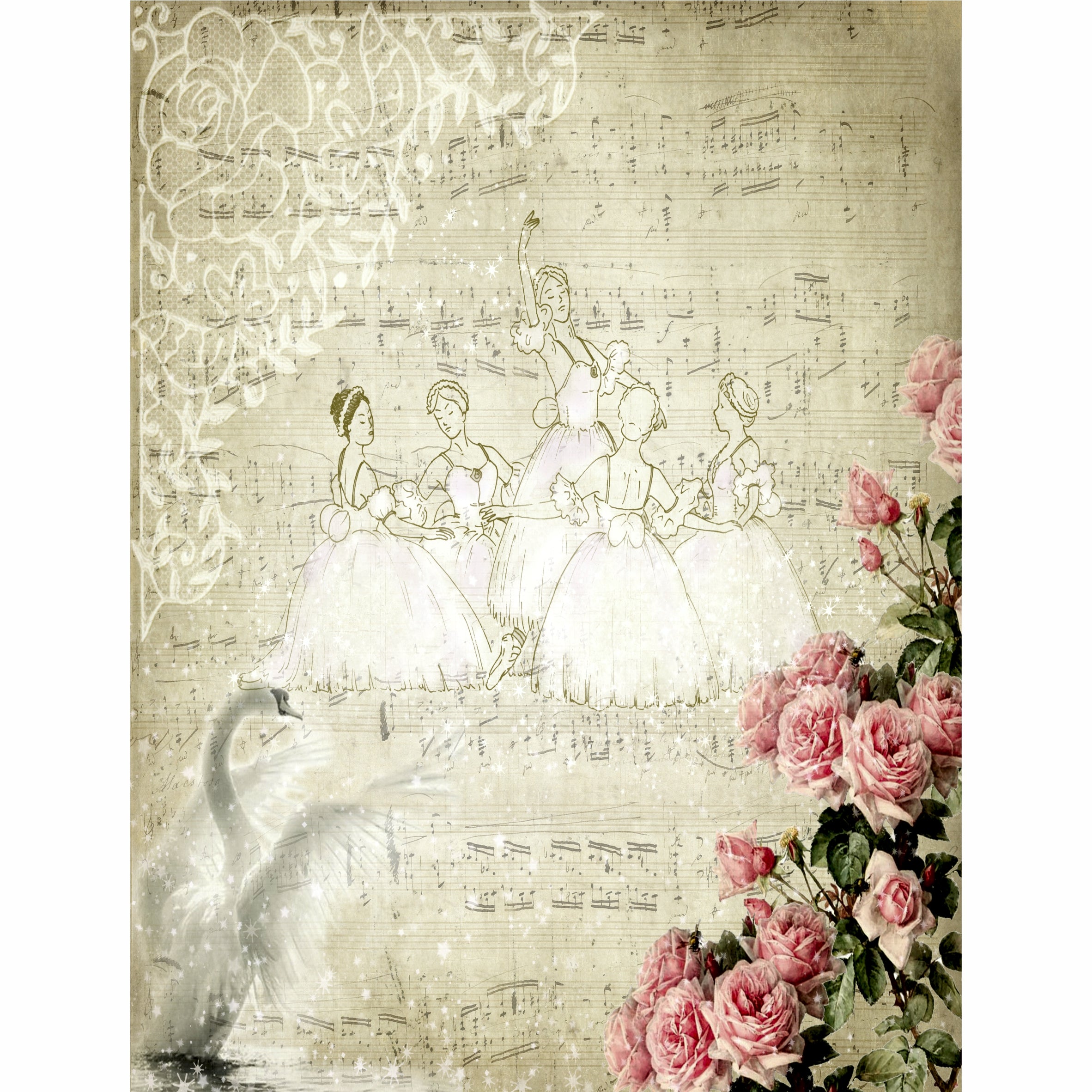 Ballet Background Rice Paper- 7 x Printed Mulberry Paper Images 30gsm