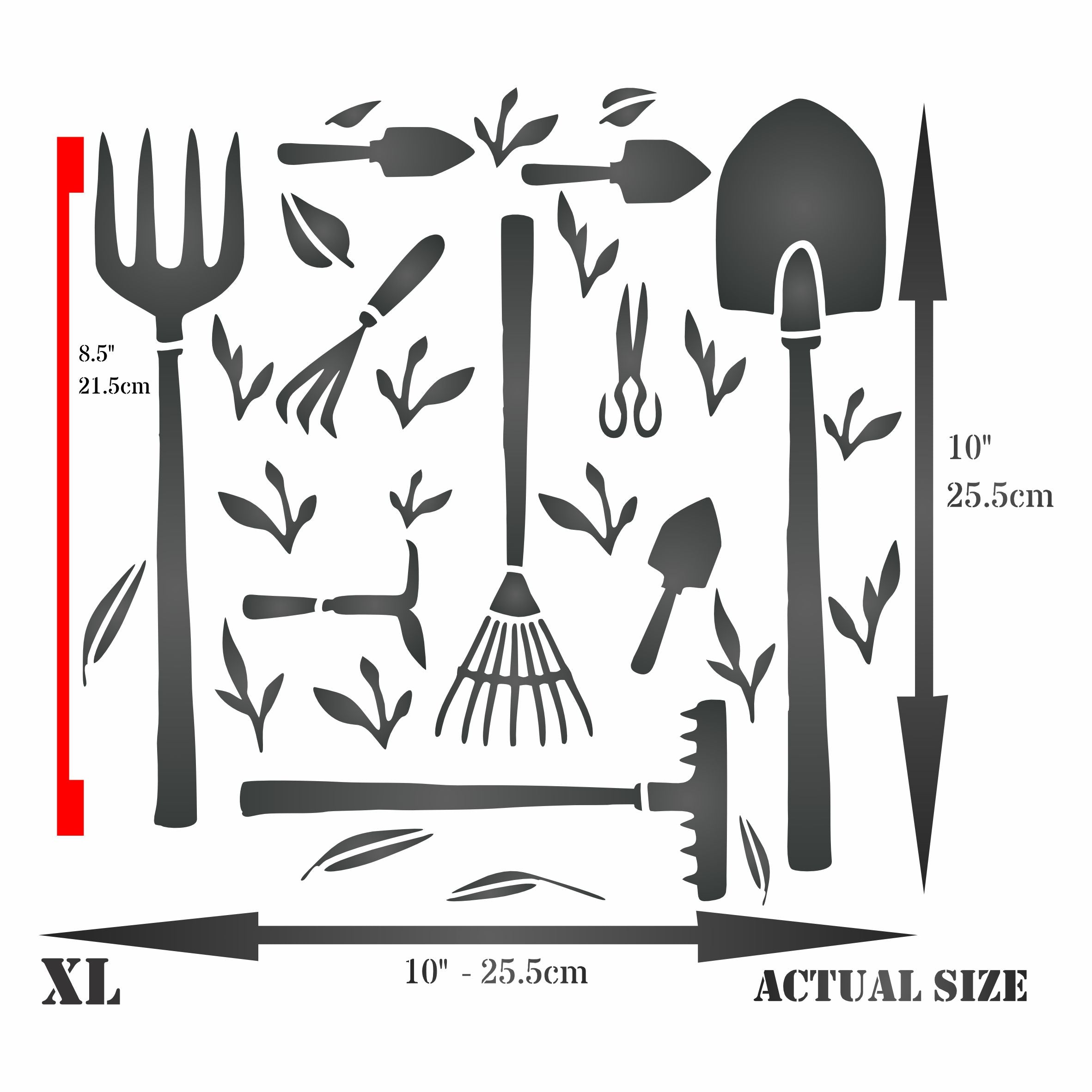 Garden Tools Stencil - Hoe Rake Trowel Spade Fork Garden Tool