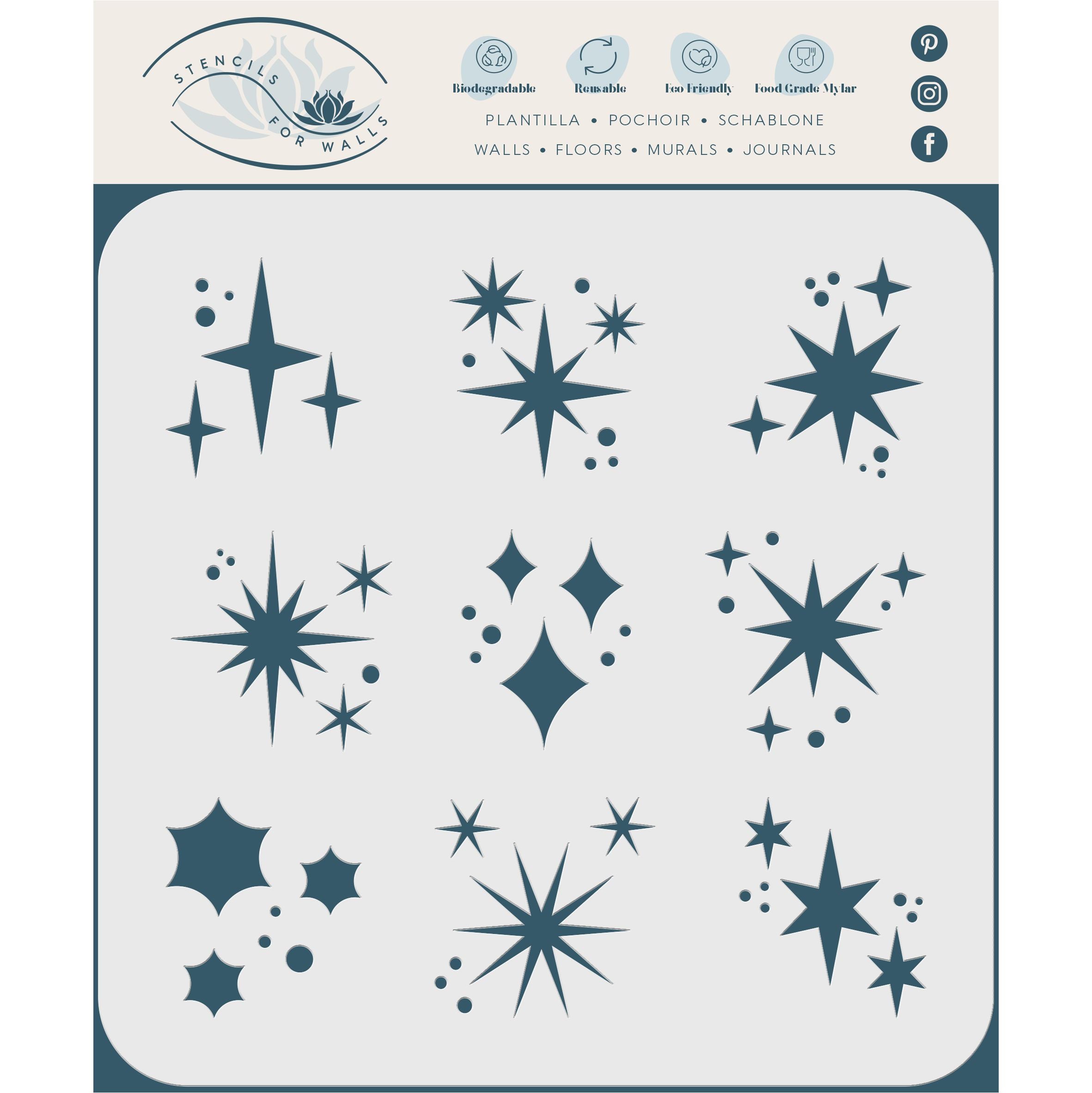 Sparkling Stars Stencil - Shiny Sparks Glitter Twinkle Star Sparkle