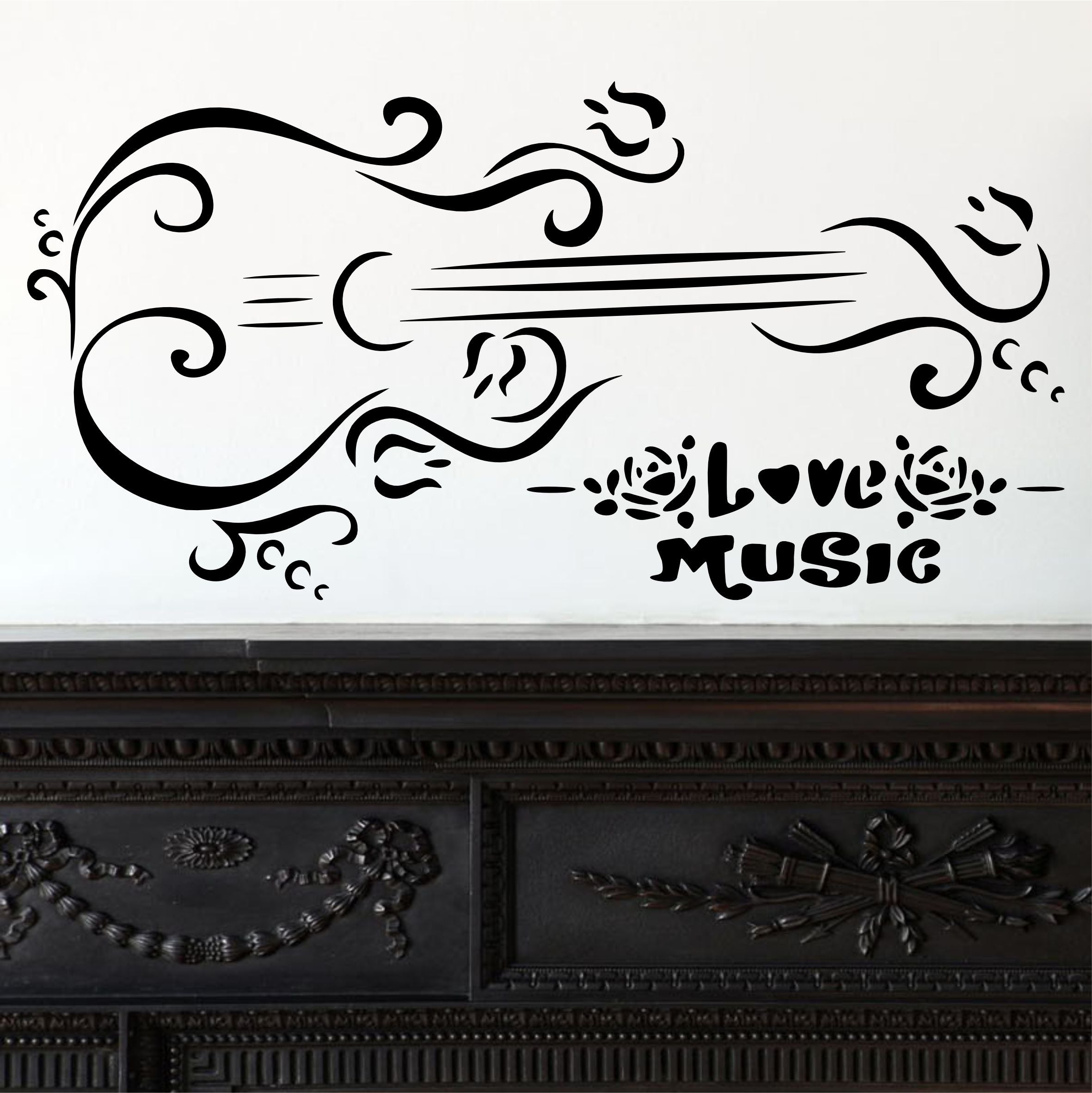 Love Music Stencil - Decorative Guitar Words Music