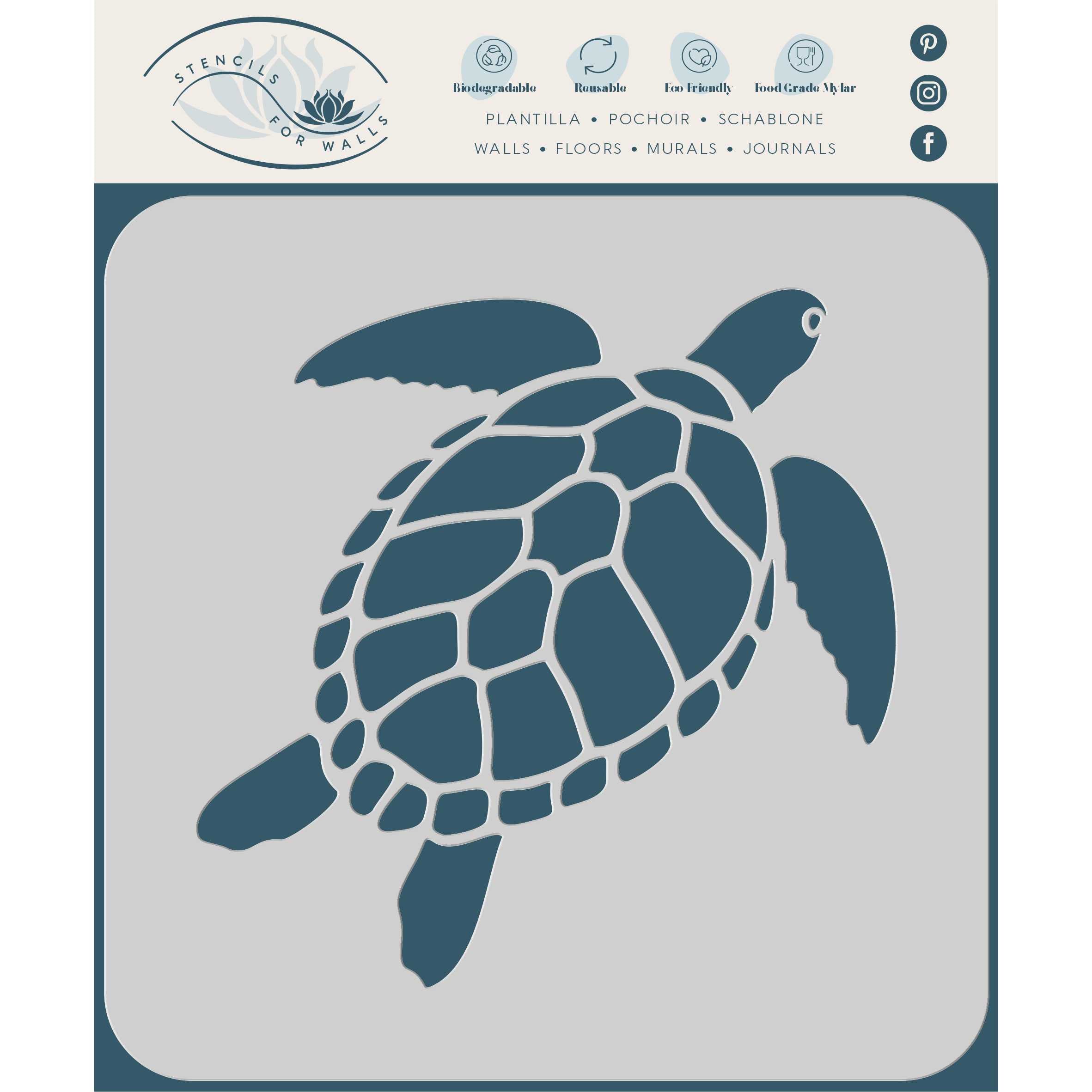 Turtle Stencil - Sea Ocean Nautical Seashore Reef Endangered