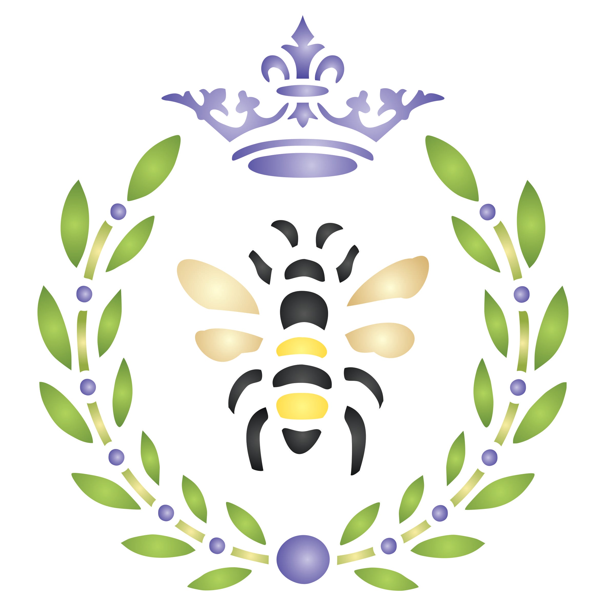 French Bee Stencil - Crown Laurel Wreath French Country Bee