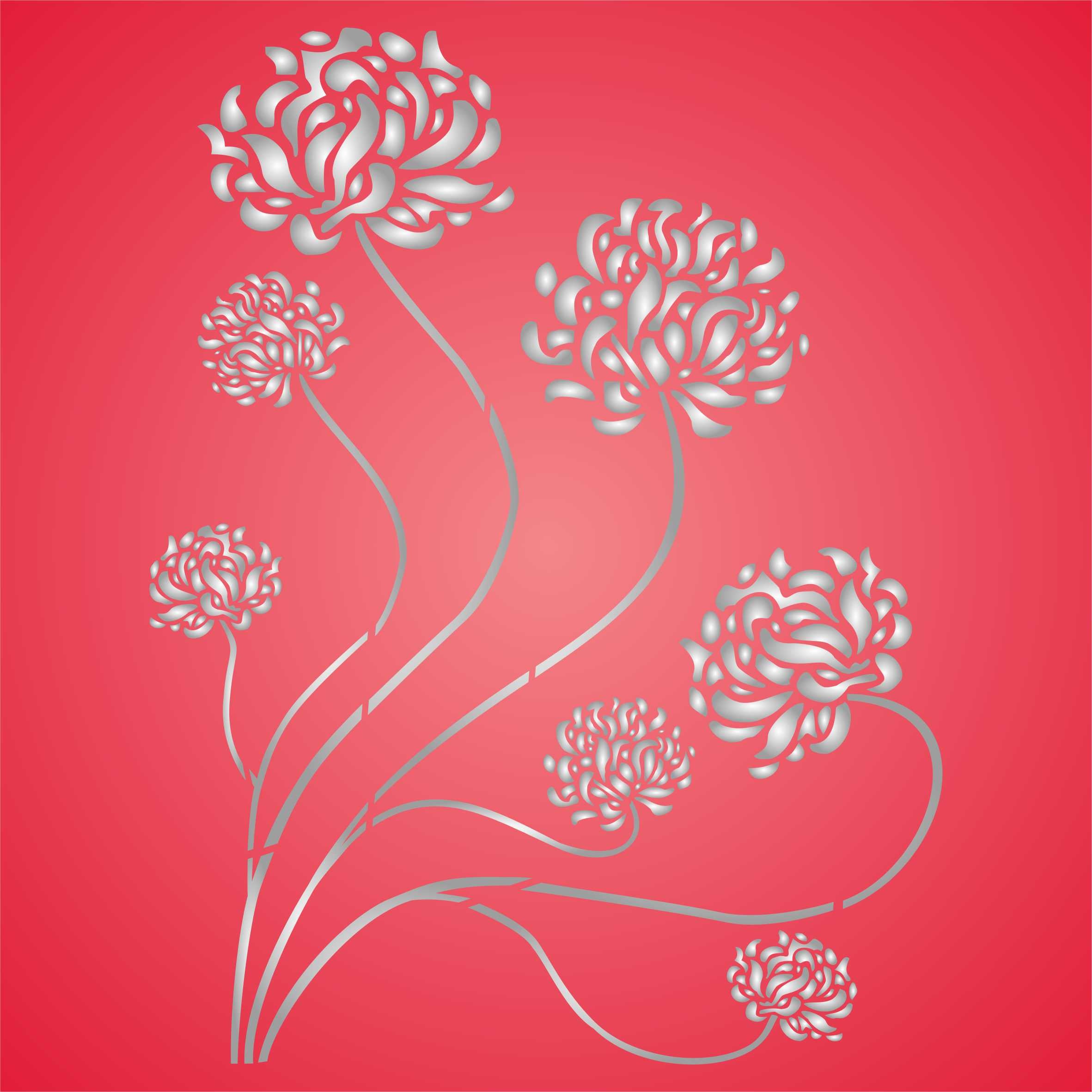 Oriental Mums Stencil - Asian Chrysanthemum Chinese Japanese Flora Flower