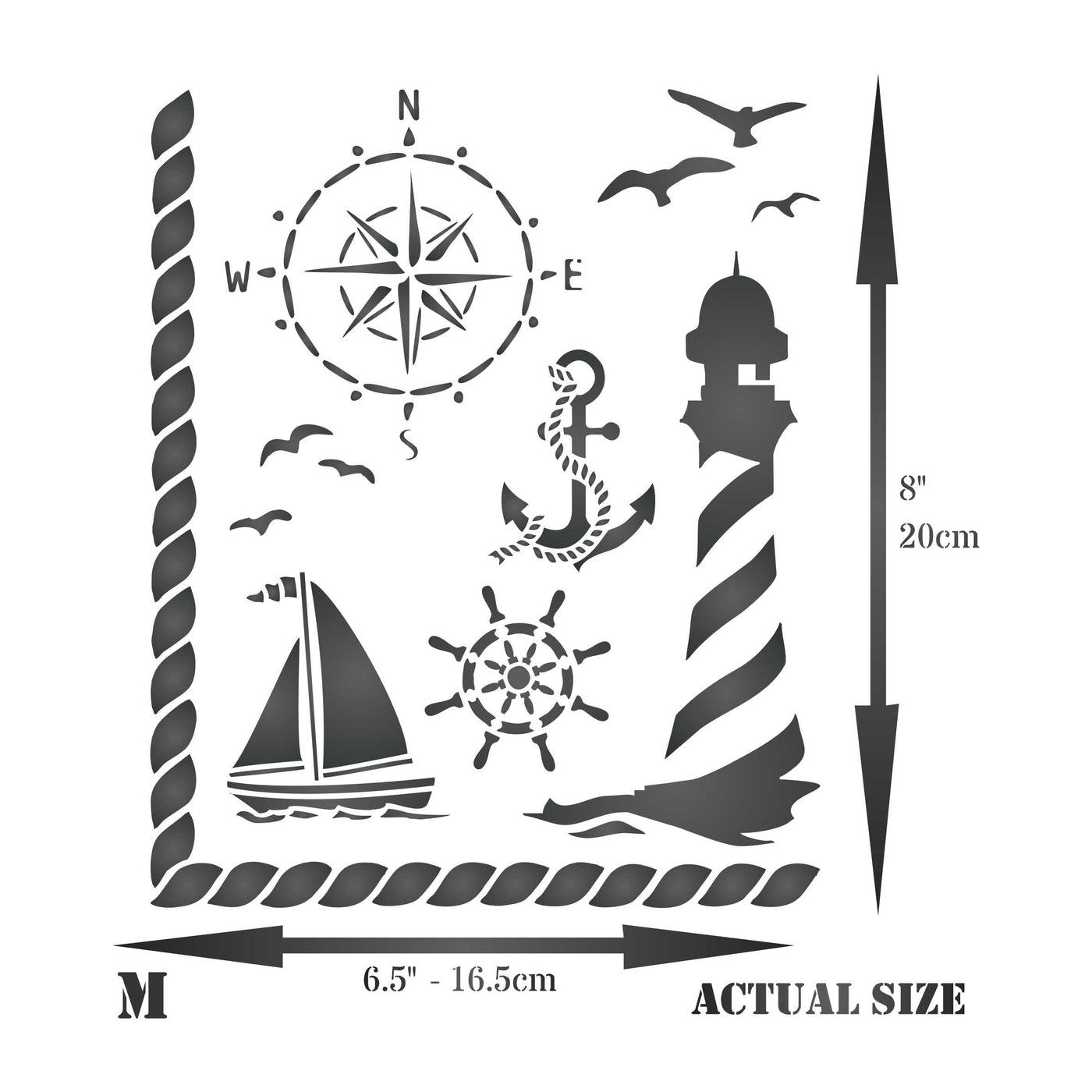 Nautical Stencil - Ocean Birds Lighthouse Compass Ships Wheel Boat Anchor