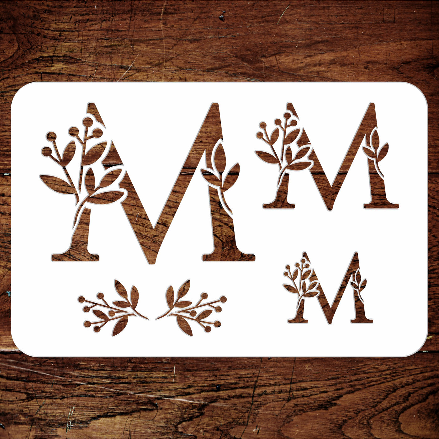 Flower Monogram M Stencil- Leaf Flower Initial 3 Sizes on One Sheet