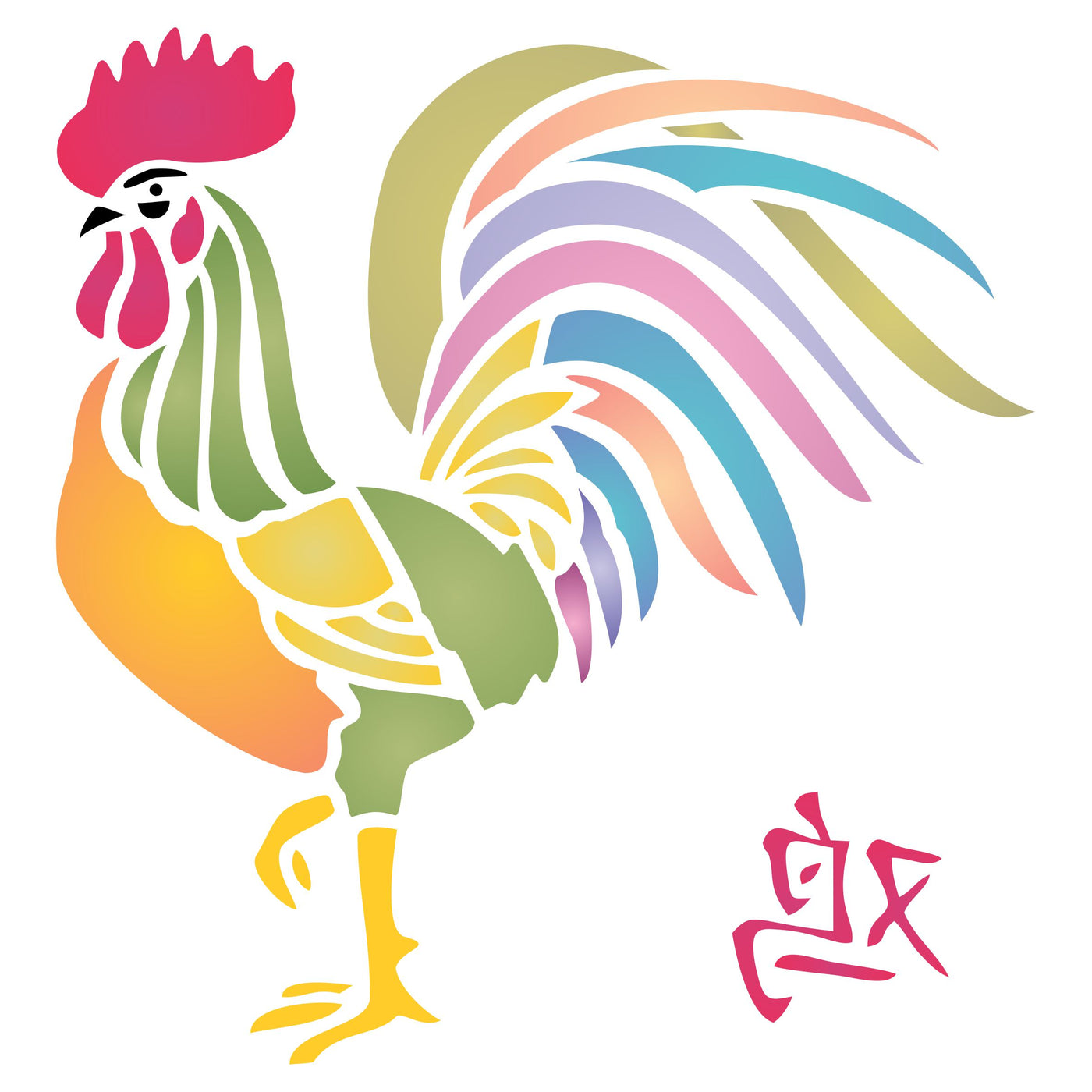 Rooster Stencil- Chinese Year of The Rooster Chicken Bird Farm Animal