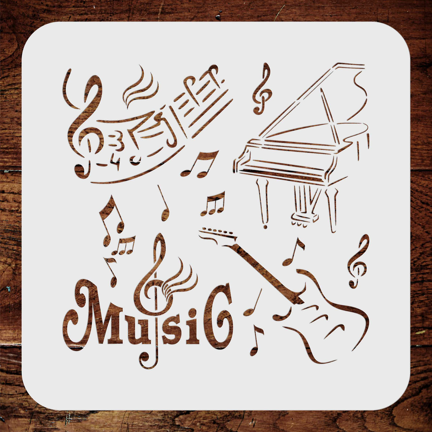 Music Stencil - Mixed Media Piano Guitar Words Musical Notes