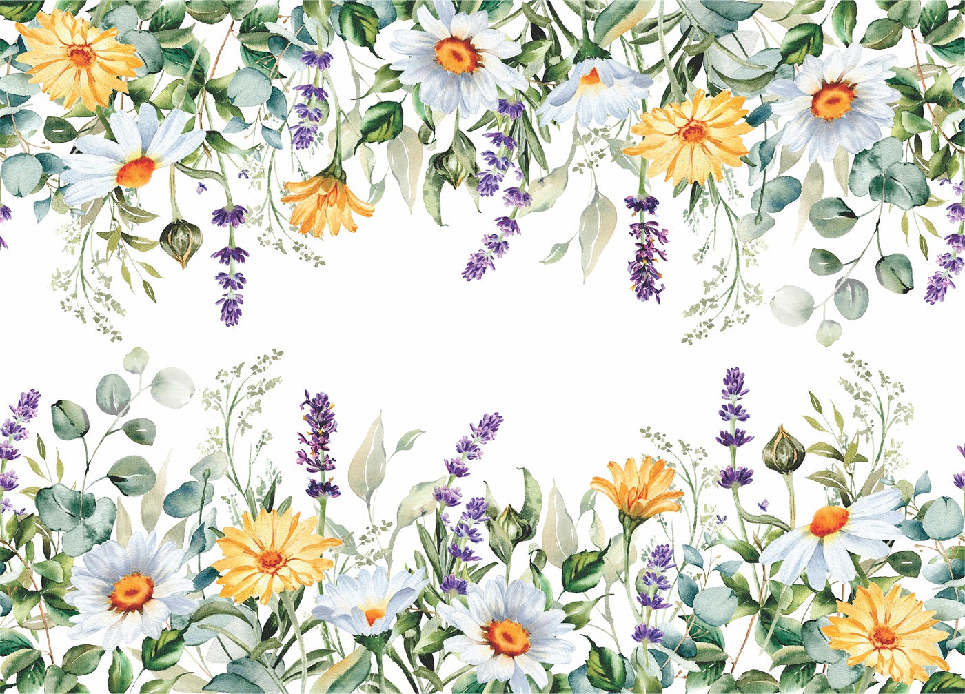 Wildflowers Border Rice Paper- 3 Sheets Printed Mulberry Paper Border 36gsm