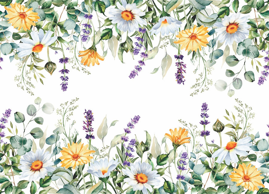 Wildflowers Border Rice Paper- 3 Sheets Printed Mulberry Paper Border 36gsm