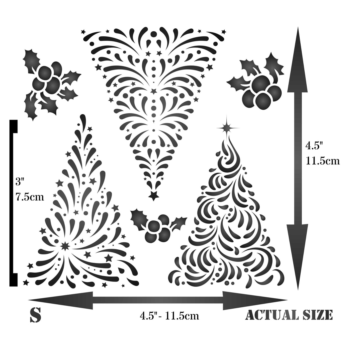 Christmas Trees Stencil - 3X Stylized Trees for Cards Decoration