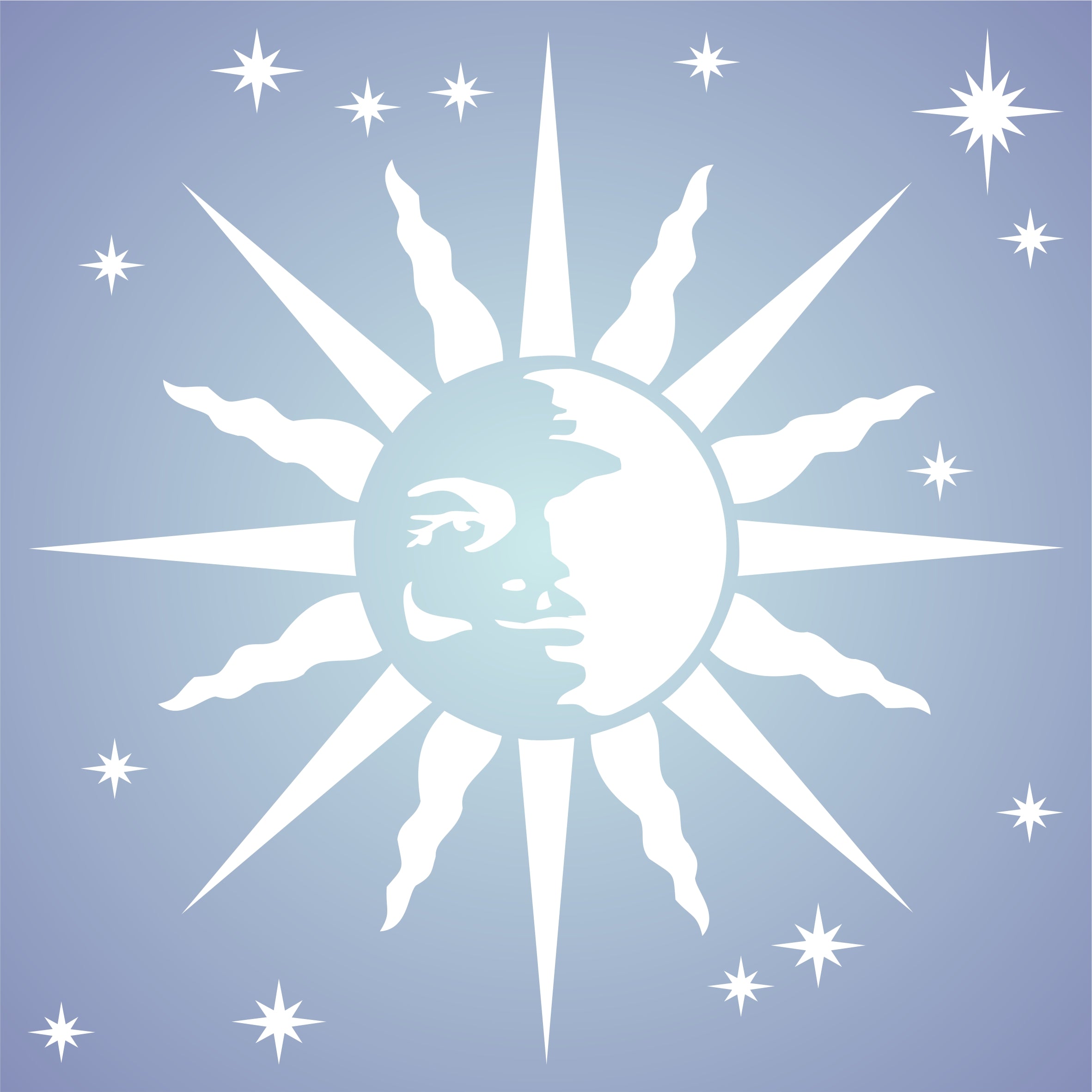 Retro Sun Stencil- Celestial Sun Face Art Nouveau Deco Style