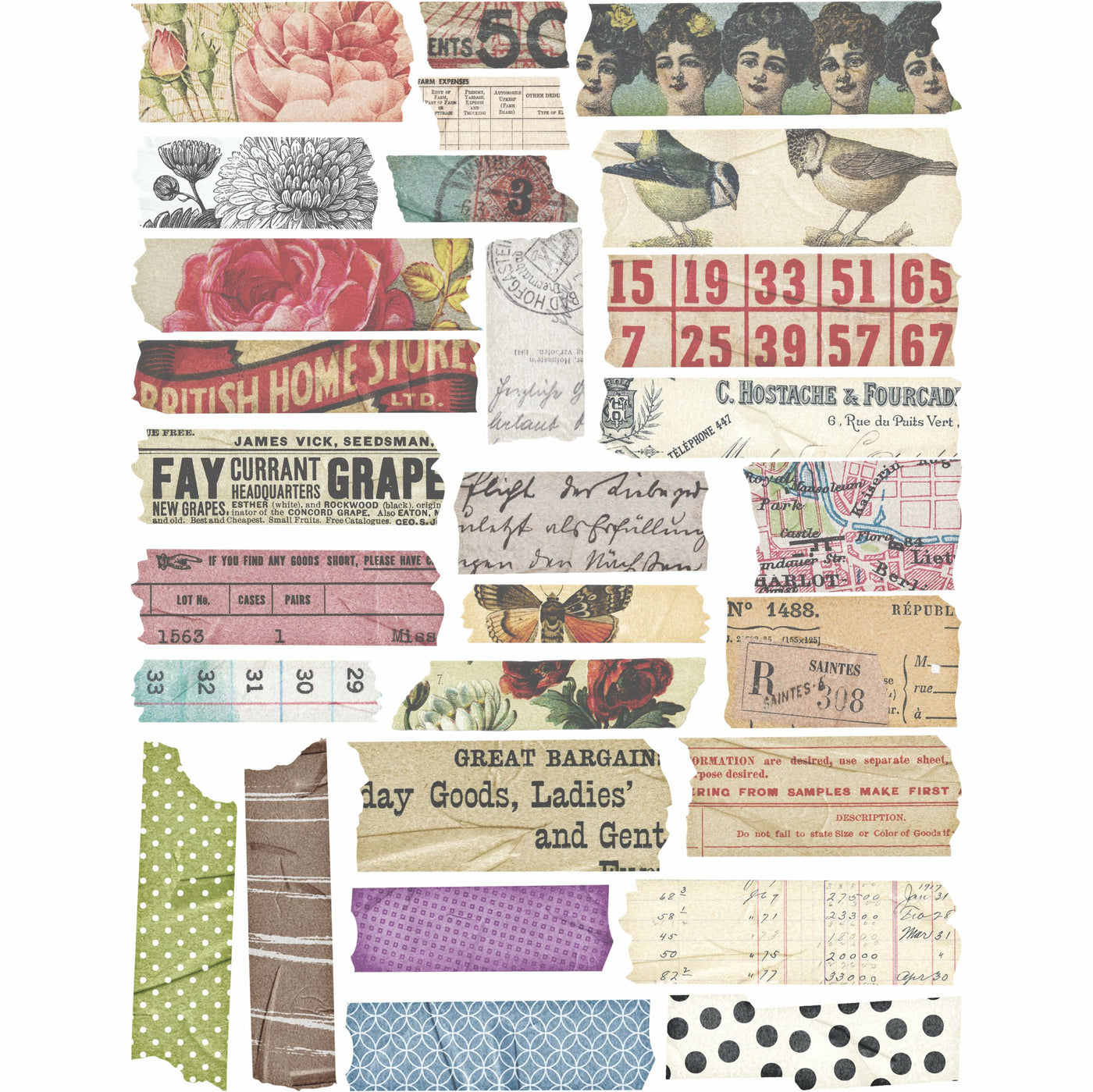 Washi Tape Strips Rice Paper- 7 Unique Leaves Mulberry Paper Overlay 30gsm