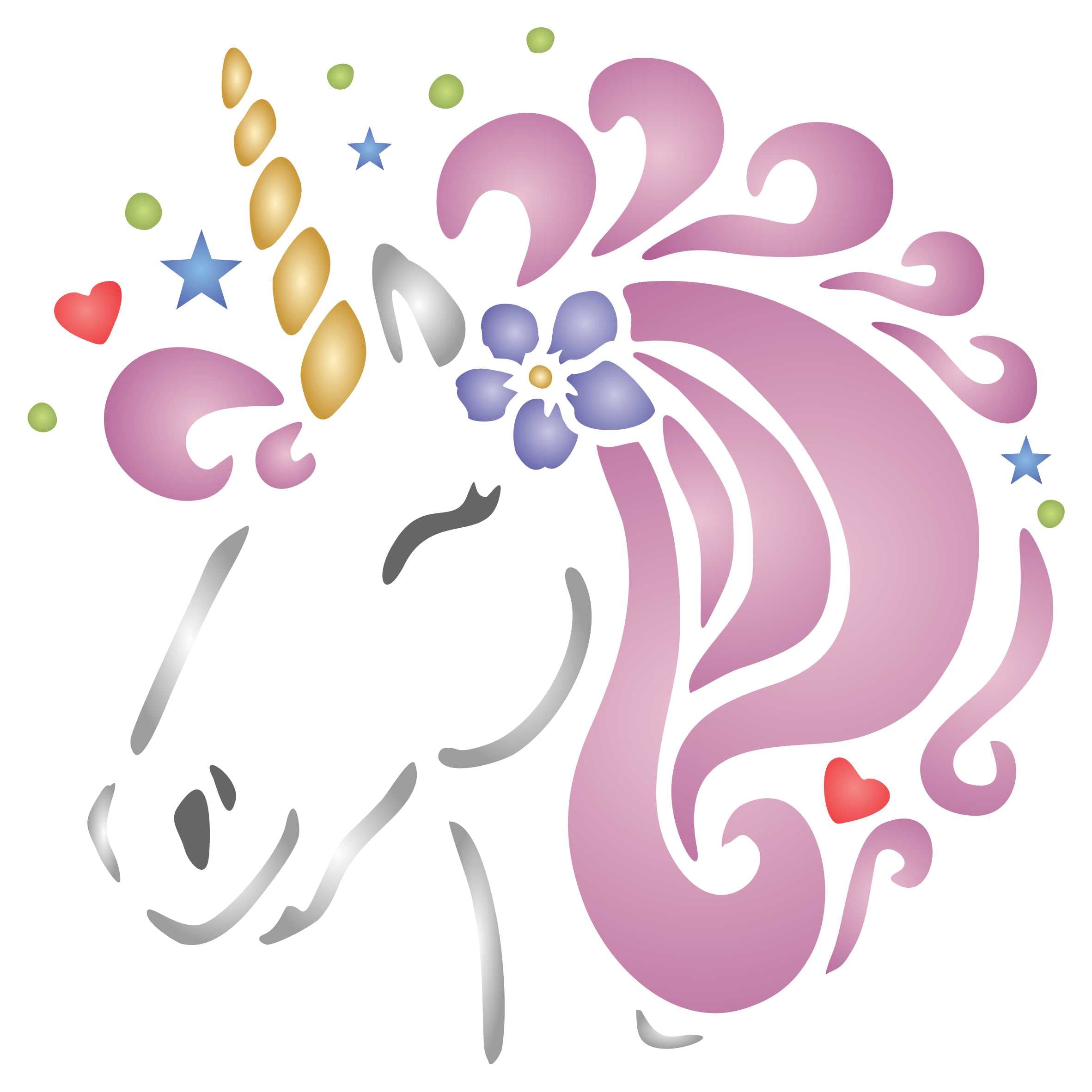 Unicorn Head Stencil - Childs Magical Horse Pony Unicorn Head