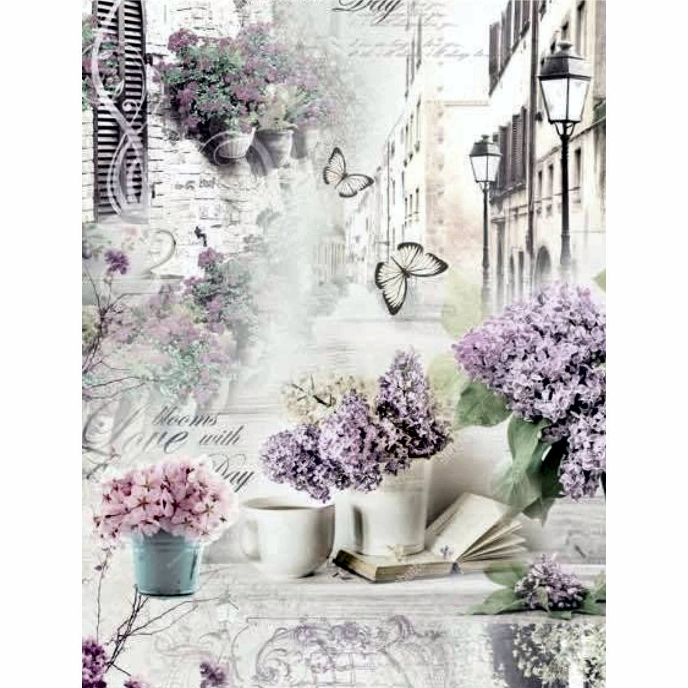 Lilac Theme Rice Paper- 6 x Different Printed Mulberry Paper Images 30gsm