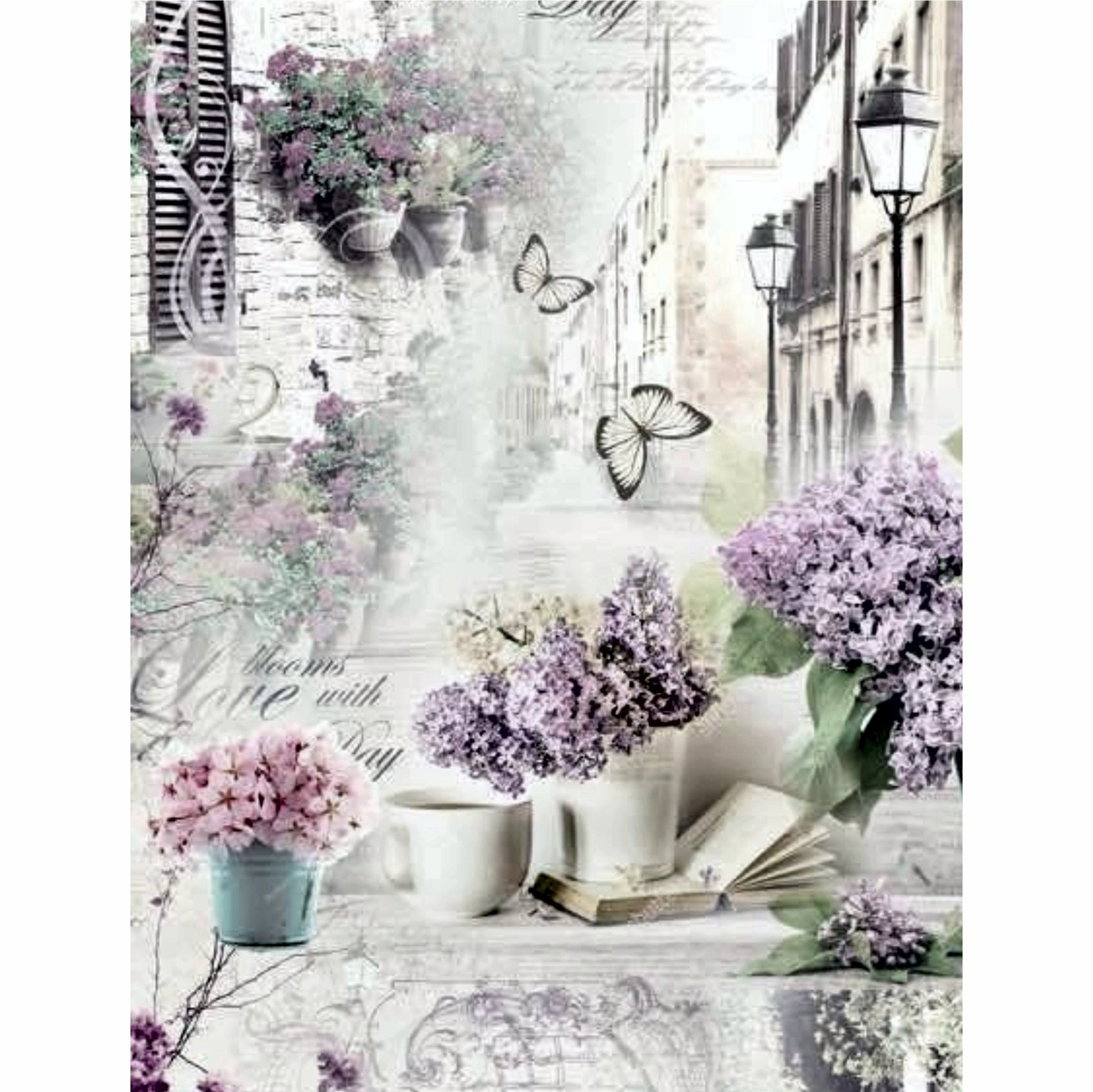 Lilac Theme Rice Paper- 6 x Different Printed Mulberry Paper Images 30gsm