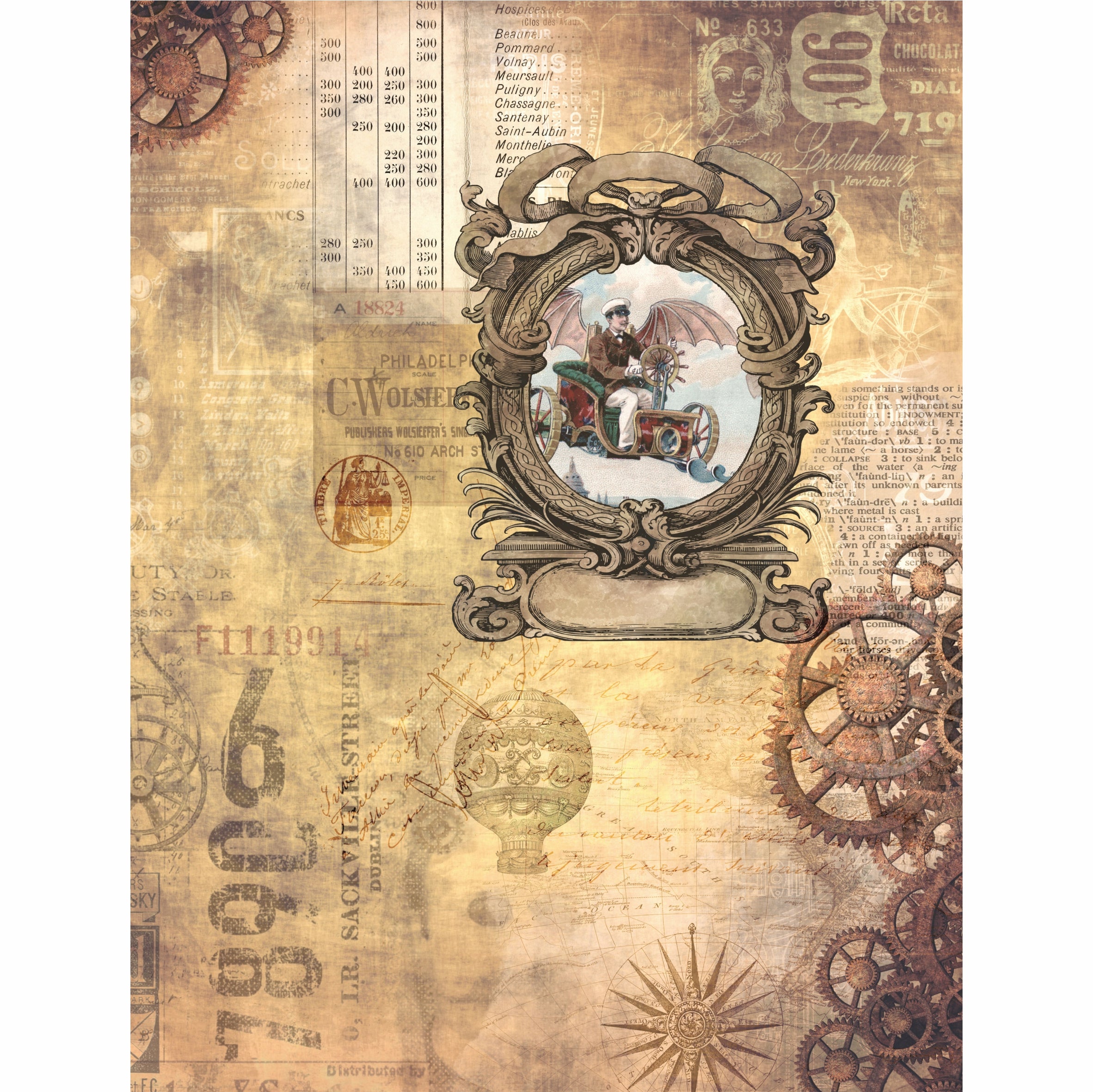 Steampunk Mix Rice Paper- 6 x Different Printed Mulberry Paper Images 30gsm