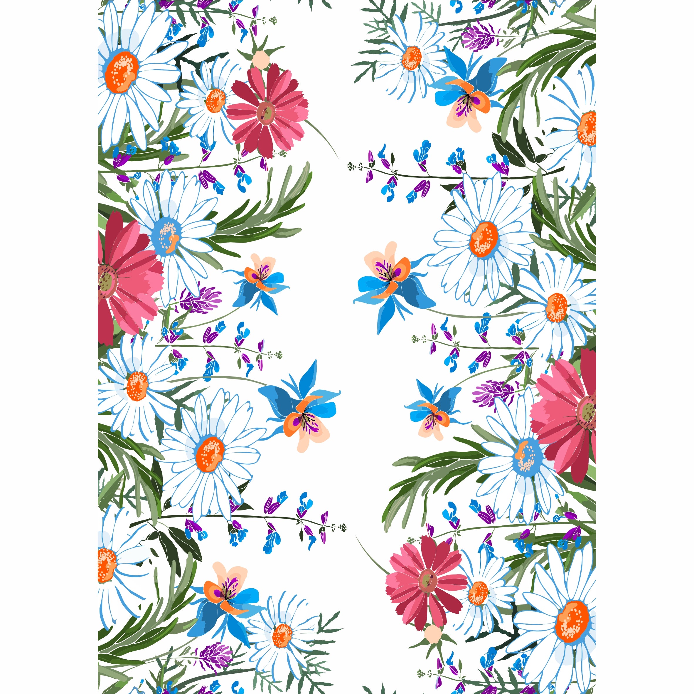 Daisy Border Rice Paper- 3 Sheets Printed Mulberry Paper Border 36gsm