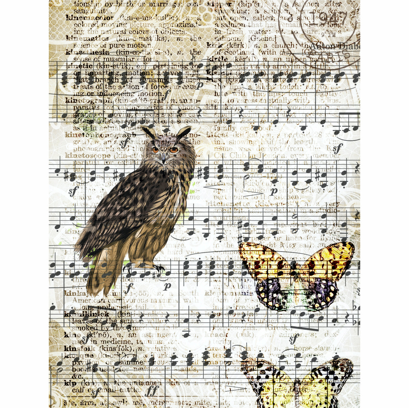 Owl Theme Rice Paper- 6 Unique Printed Mulberry Paper Images 30gsm