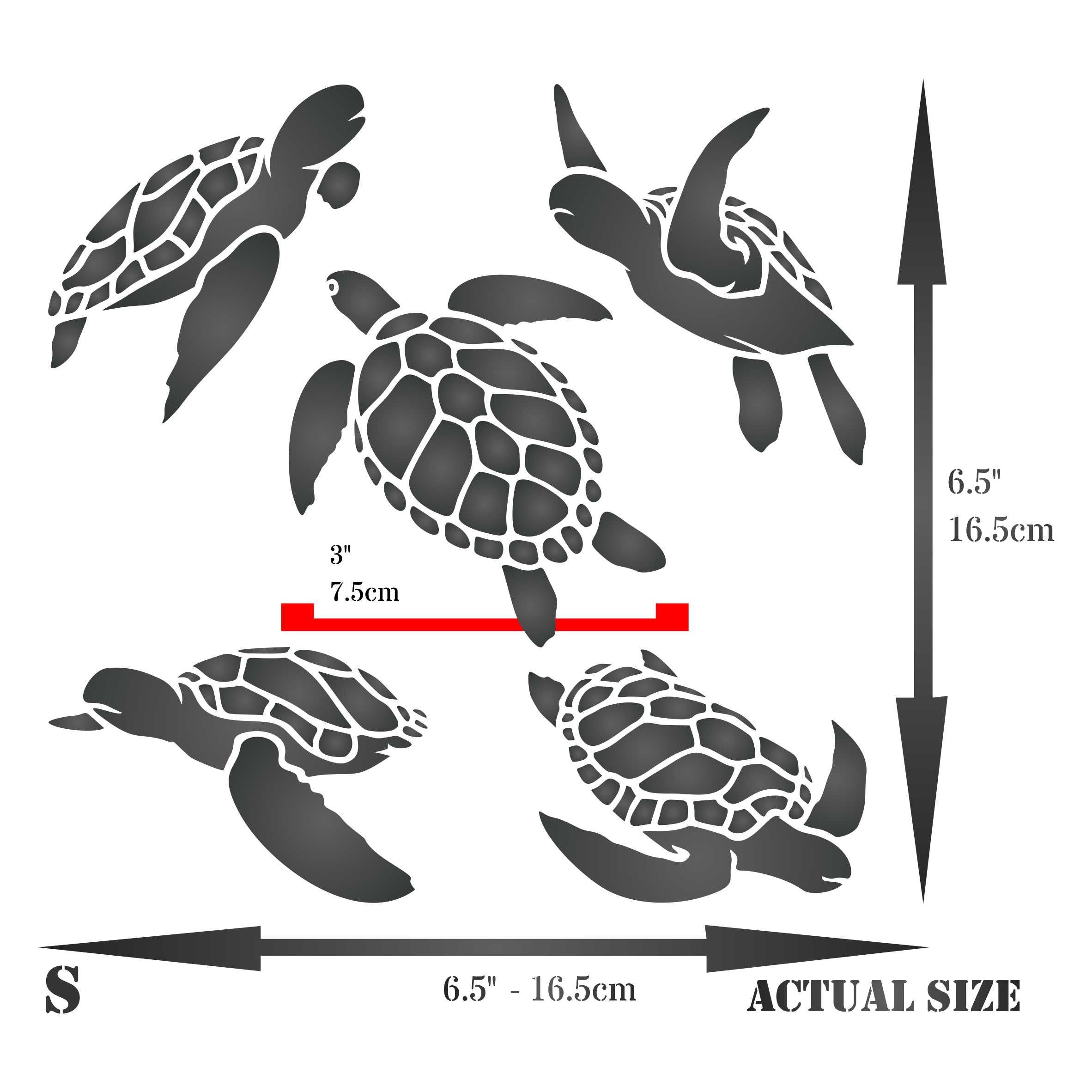 Turtles Stencil - Sea Ocean Nautical Seashore Reef Endangered