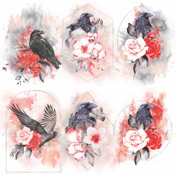 Raven Overlay Rice Paper- 6 Unique Printed Mulberry Paper Images 30gsm