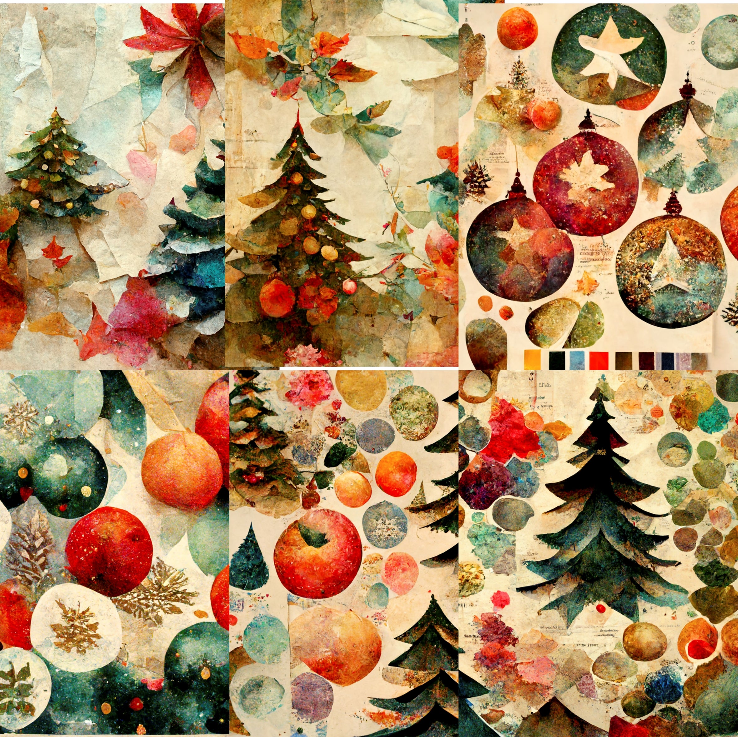 Christmas Collage Rice Paper- 6 Unique Printed Mulberry Paper Images 30gsm