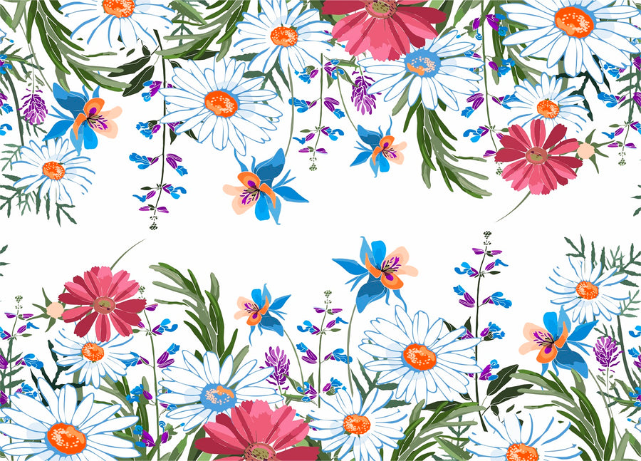 Daisy Border Rice Paper- 3 Sheets Printed Mulberry Paper Border 36gsm