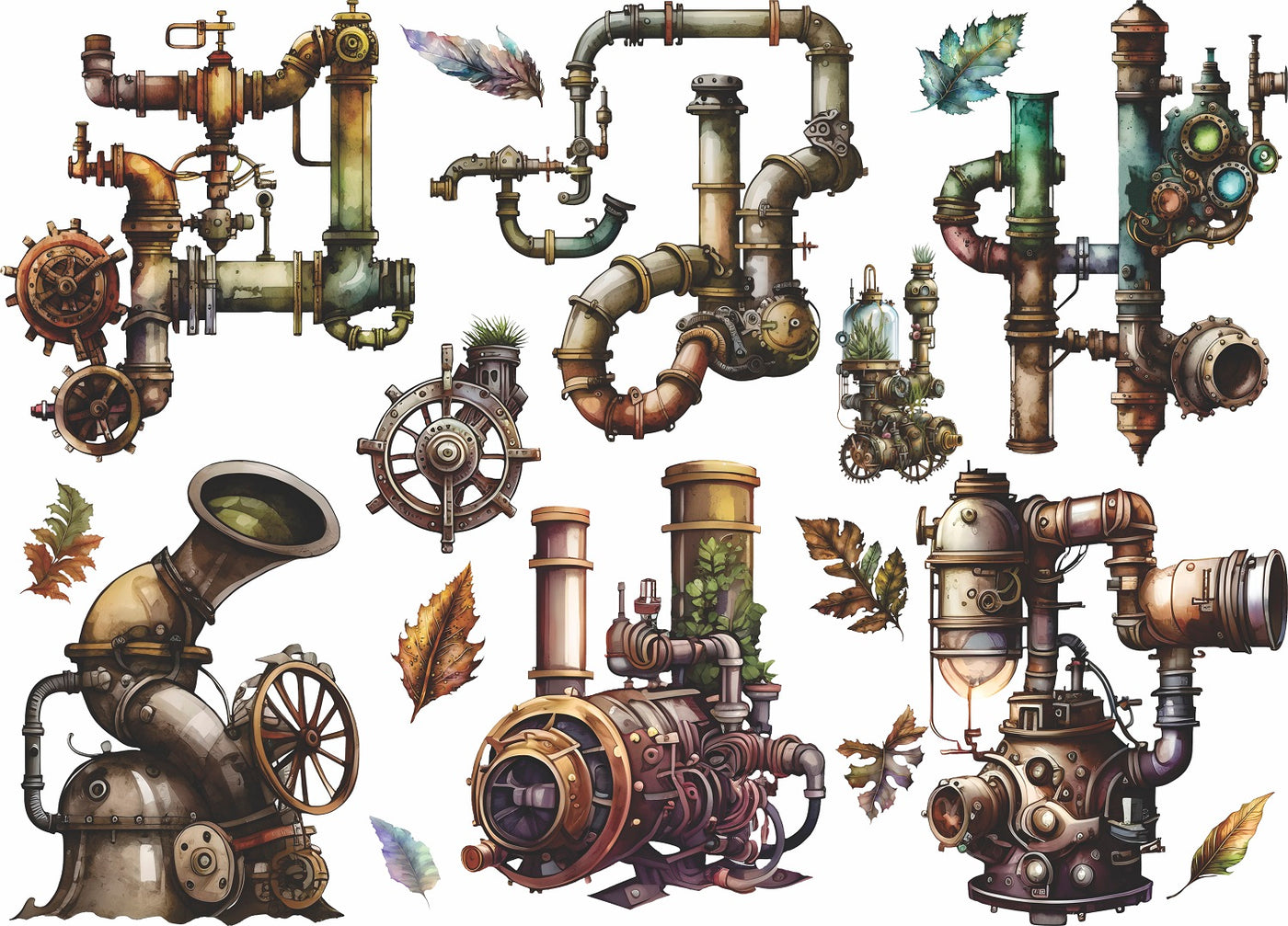 Steampunk Pipes Rice Paper- 16 Unique Steampunk Images Printed on 36gsm