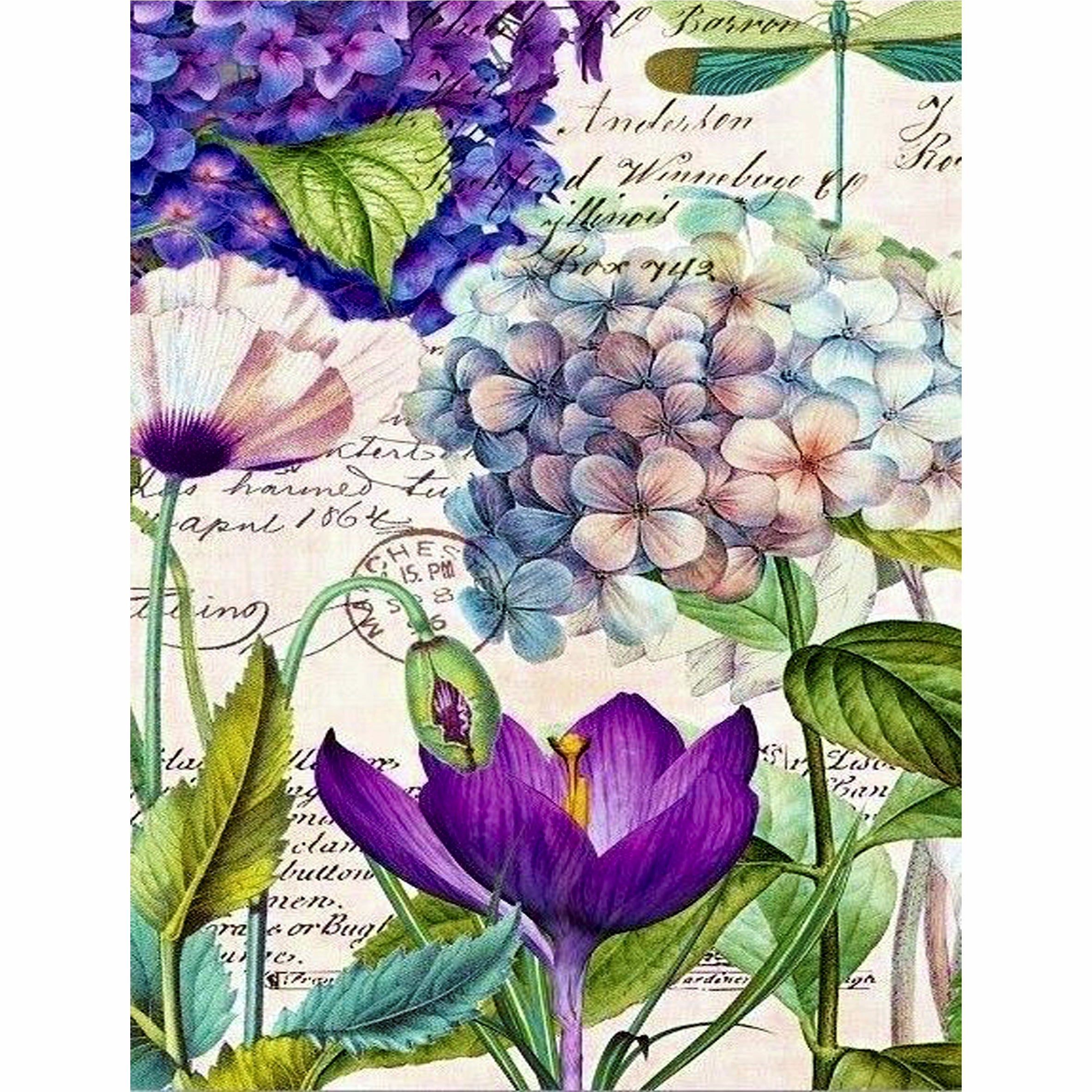 Lilac Theme Rice Paper- 6 x Different Printed Mulberry Paper Images 30gsm