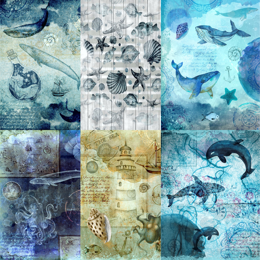 Sea Life Theme Rice Paper- 6 x Different Printed Mulberry Paper Images 30gsm