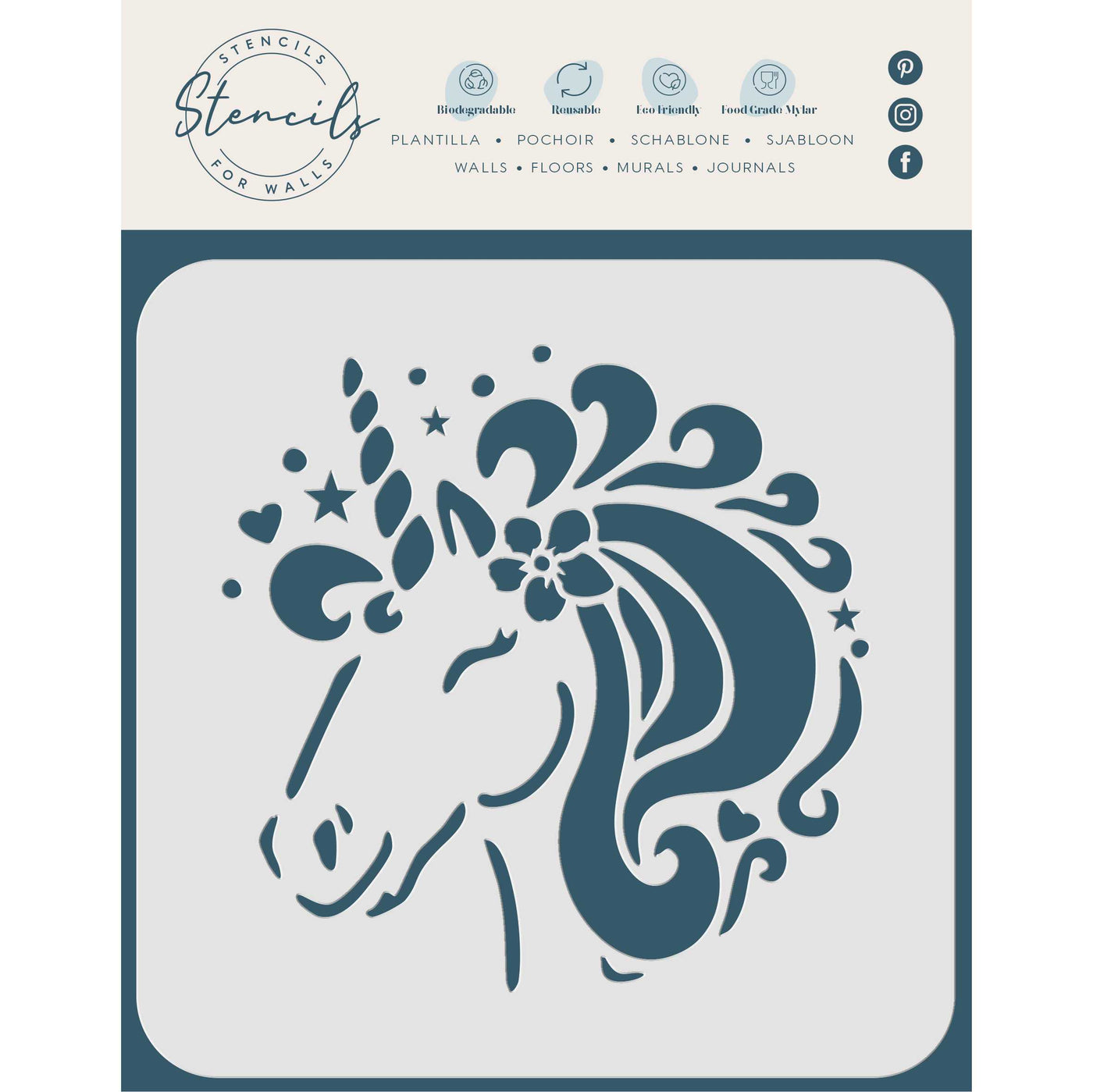 Unicorn Head Stencil - Childs Magical Horse Pony Unicorn Head