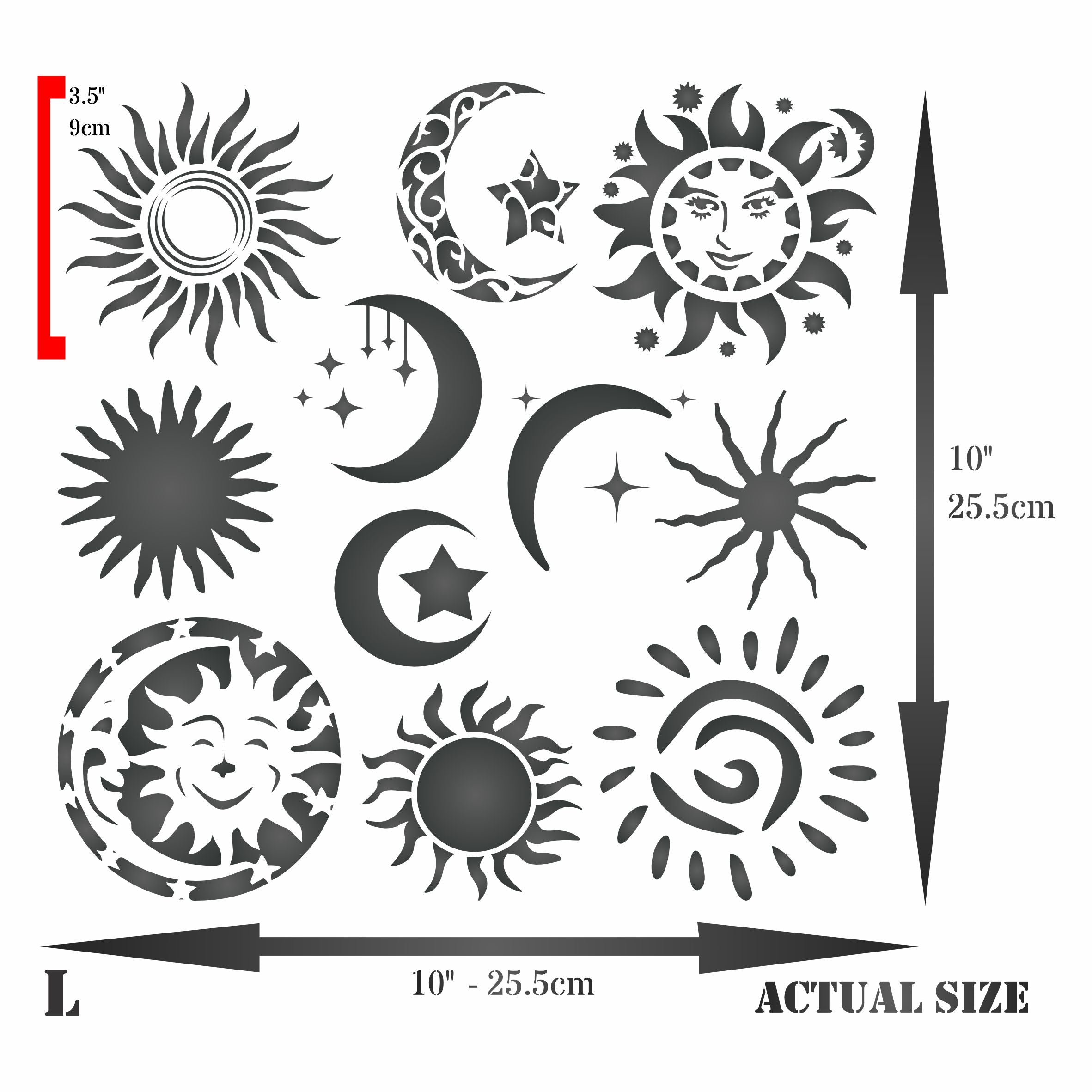 Suns Moons Stencil - Layering Moon Sun Star