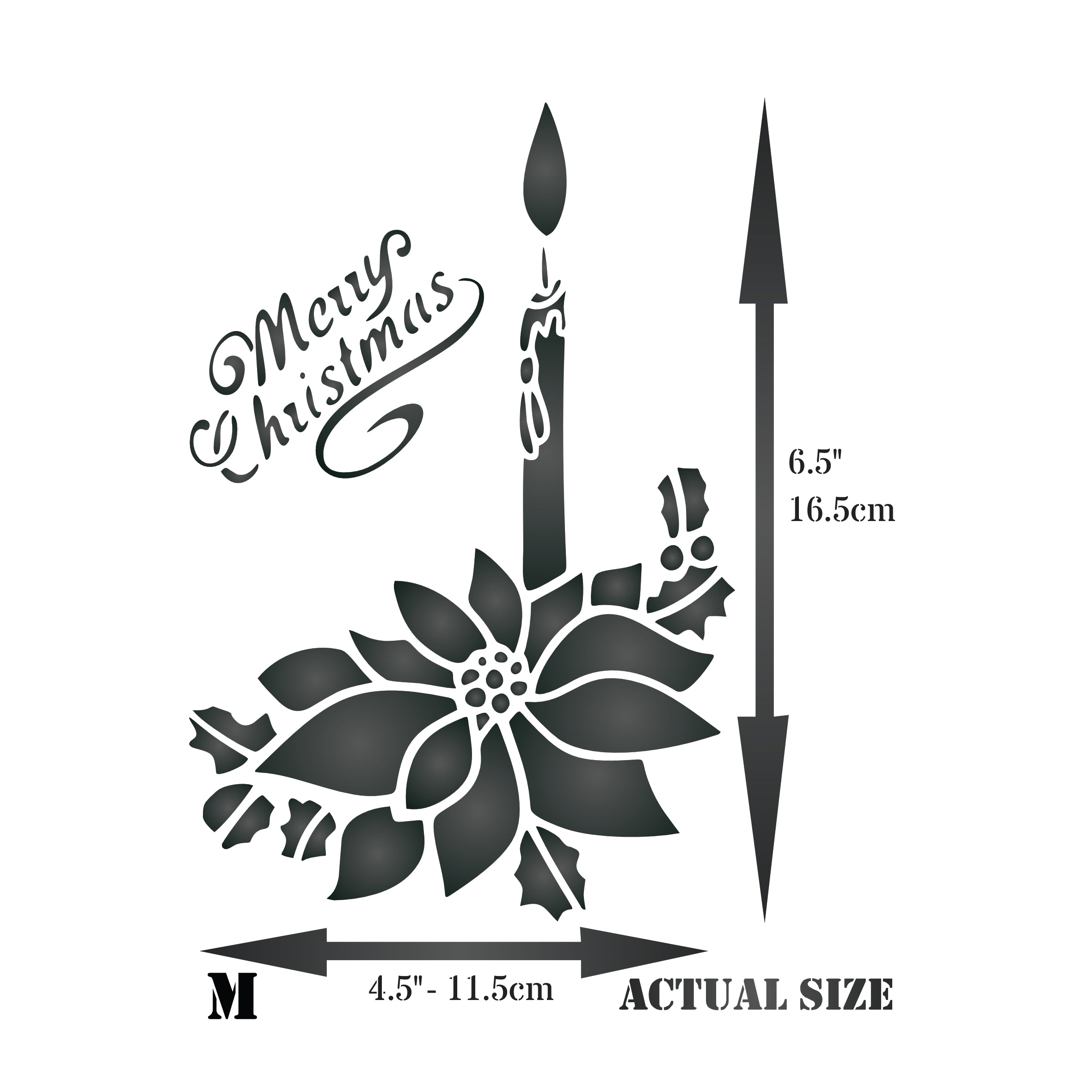 Poinsettia Candle Stencil - Merry Christmas Words Card Flower Candle