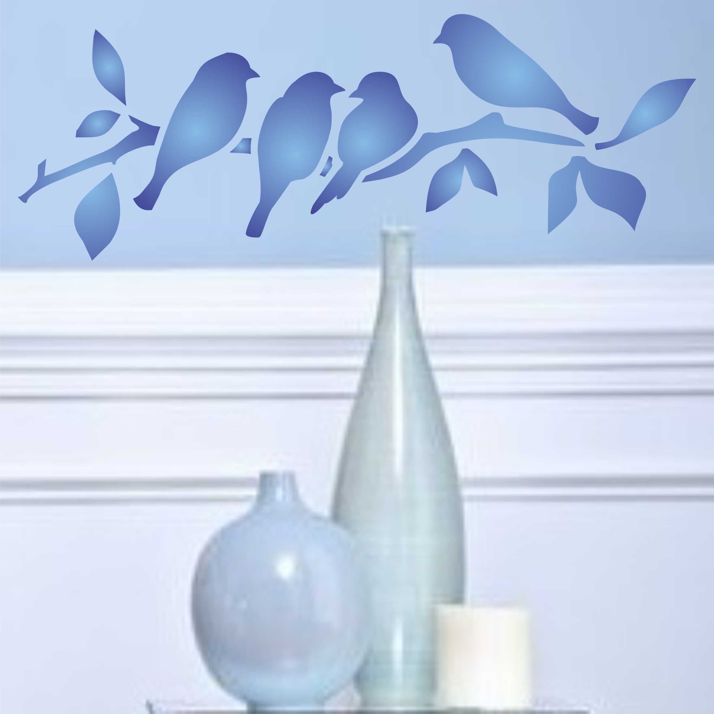 Roosting Birds Stencil - Bird Branch Silhouette Border