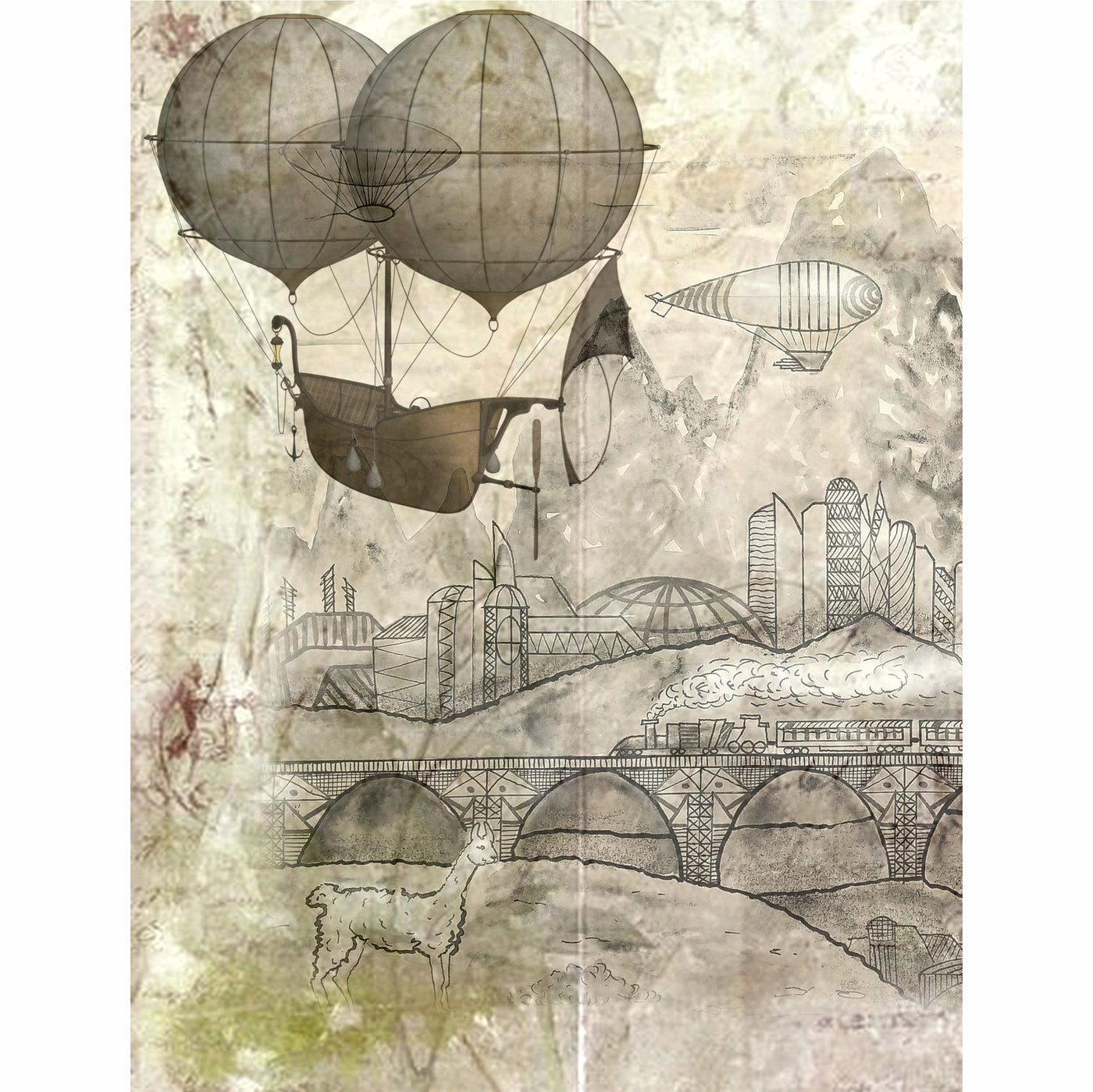 Light Steampunk Rice Paper- 6 x Different Printed Mulberry Paper Images 30gsm