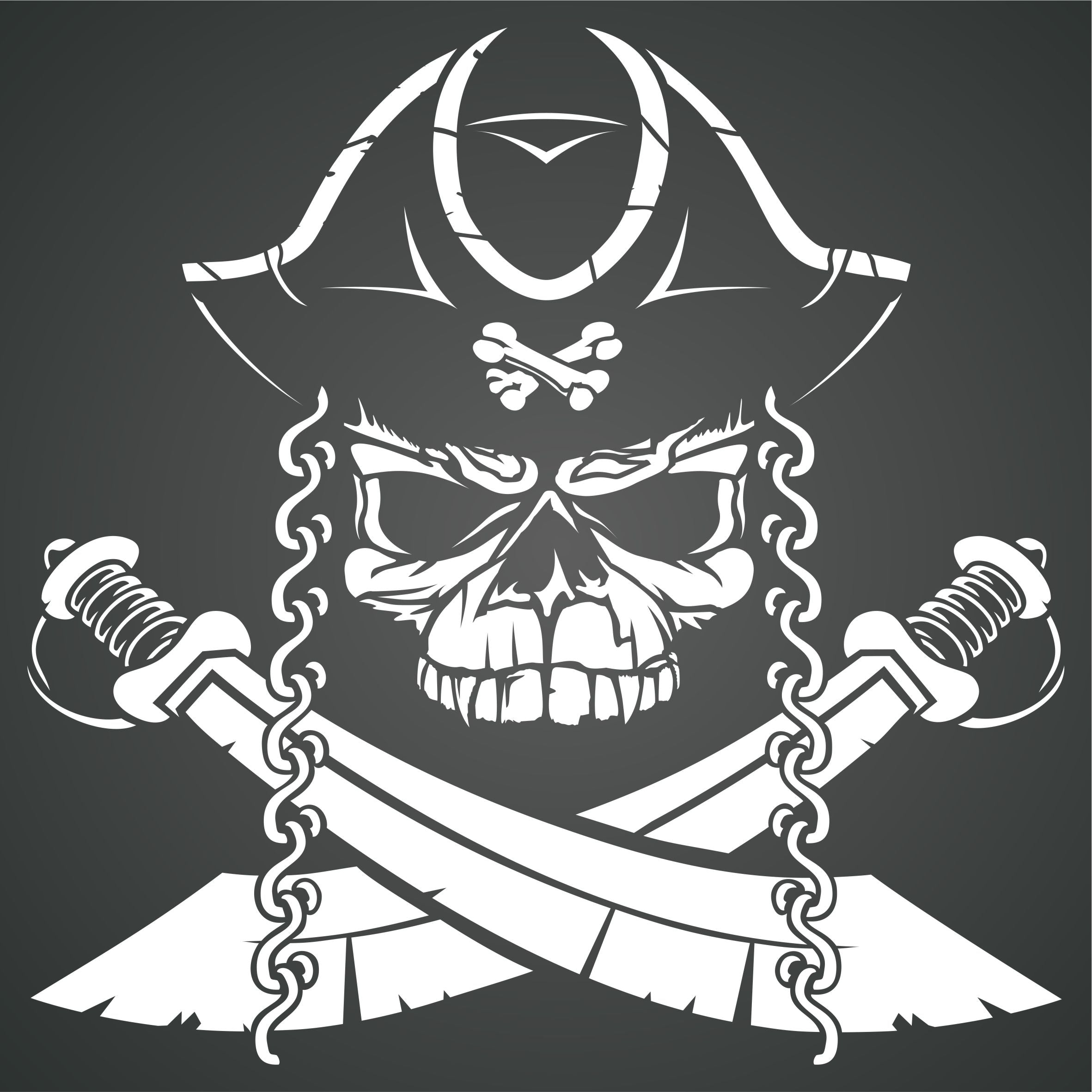 Pirate Skull Stencil - Halloween Pirate Skull and Crossbones Design