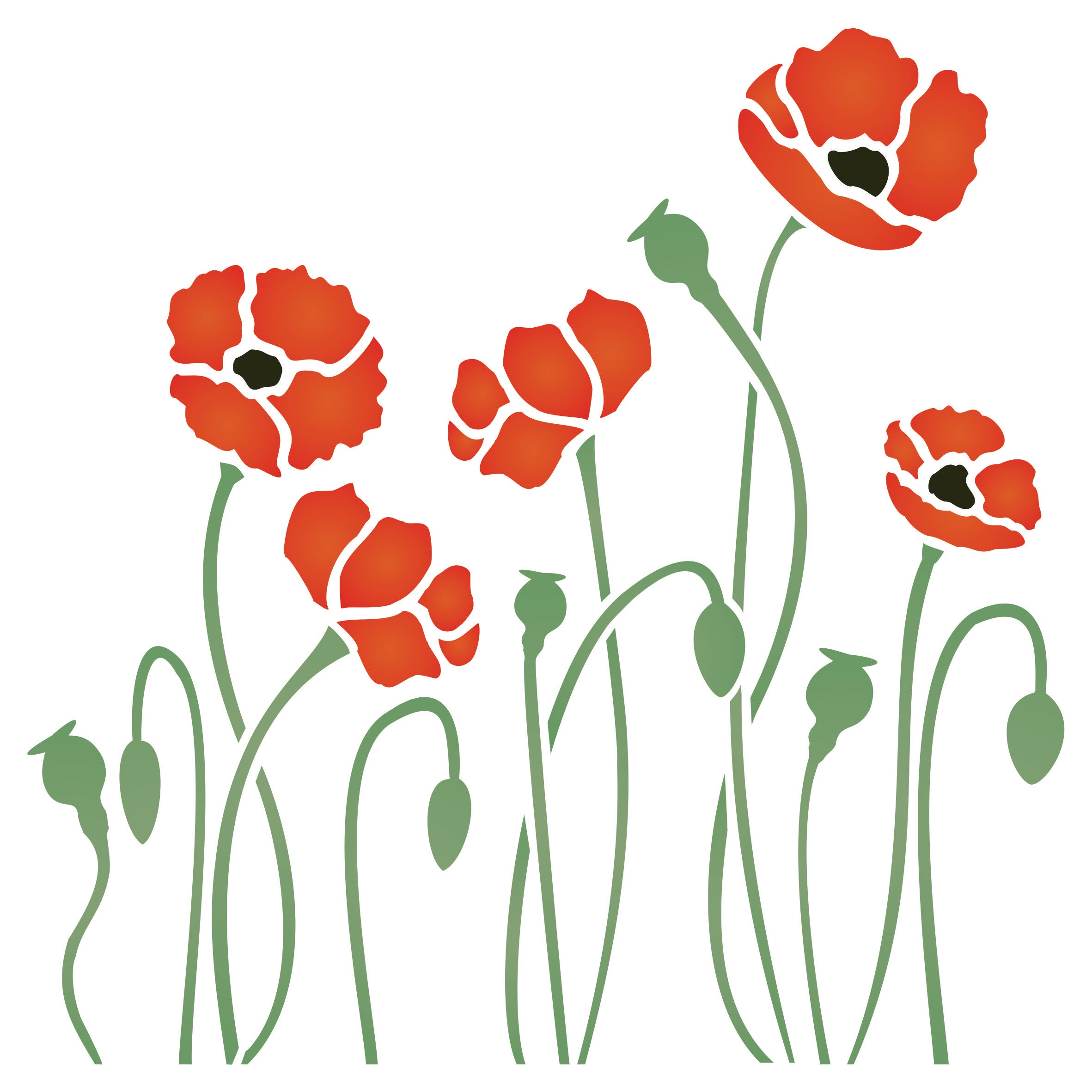 Poppy Field Stencil - Classic Wild Flowers Border