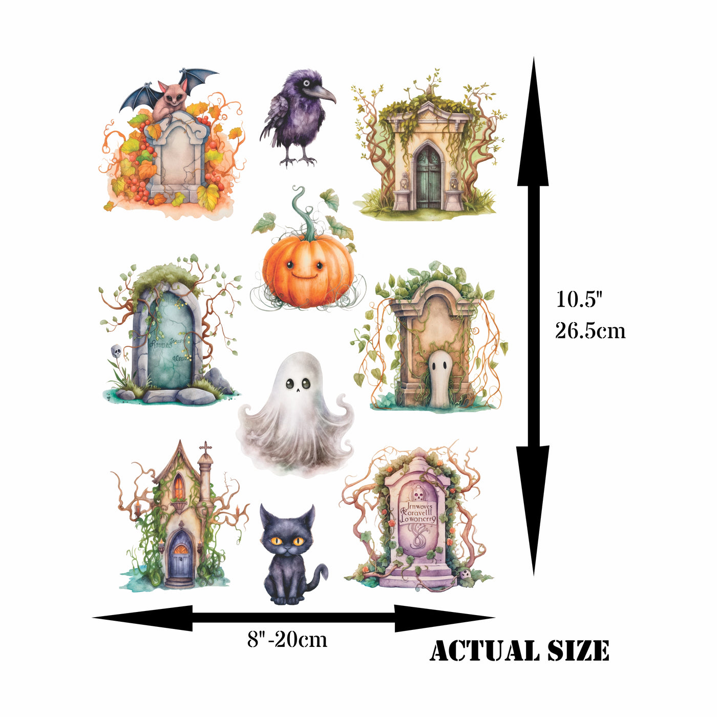 Halloween Theme Rice Paper- 6 Unique Printed Mulberry Paper Pages 30gsm