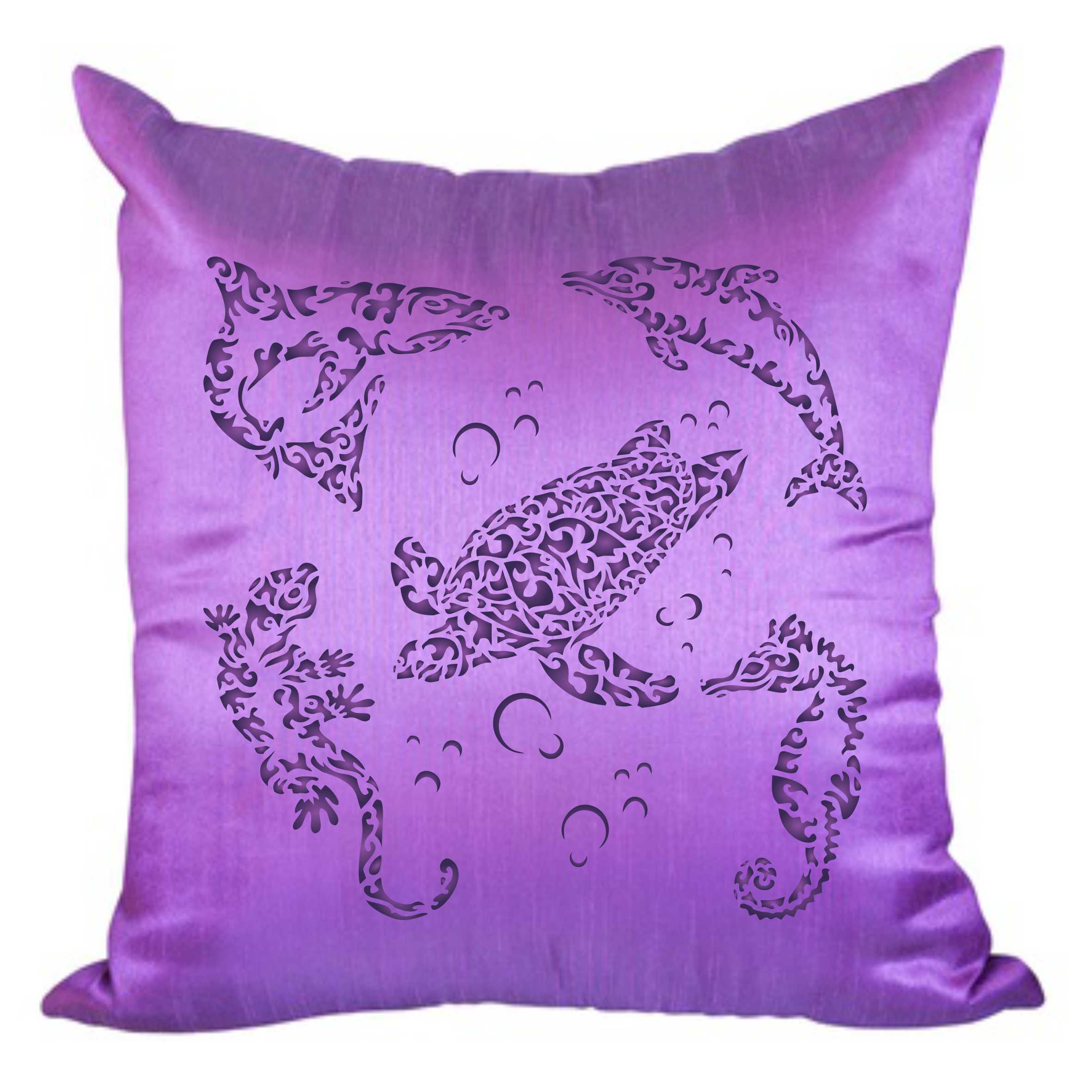 Sea Creatures Stencil - Tribal Fish Lizard Gekko Dolphin Shark Seahorse Turtle