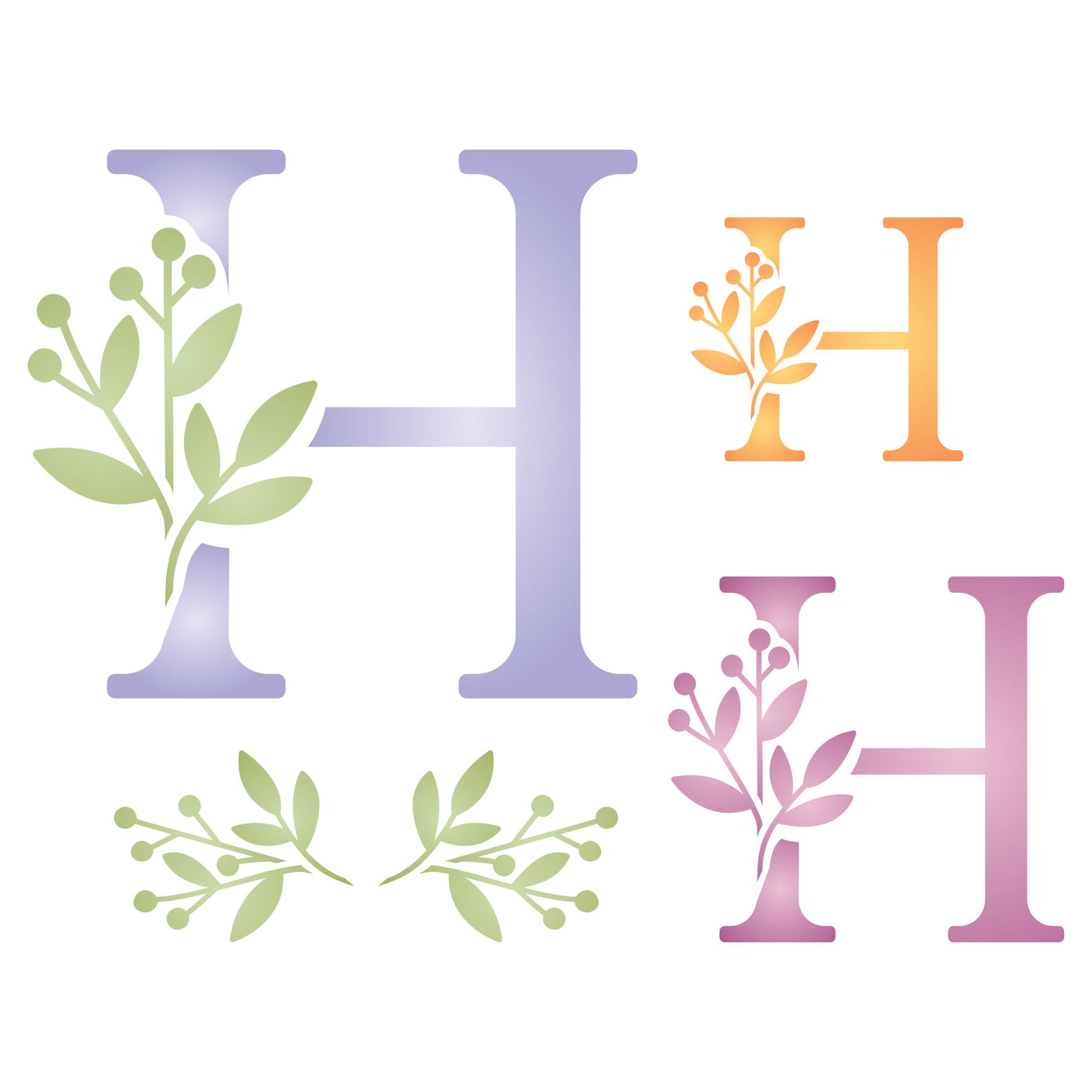 Flower Monogram H Stencil- Leaf Flower Initial 3 Sizes on One Sheet