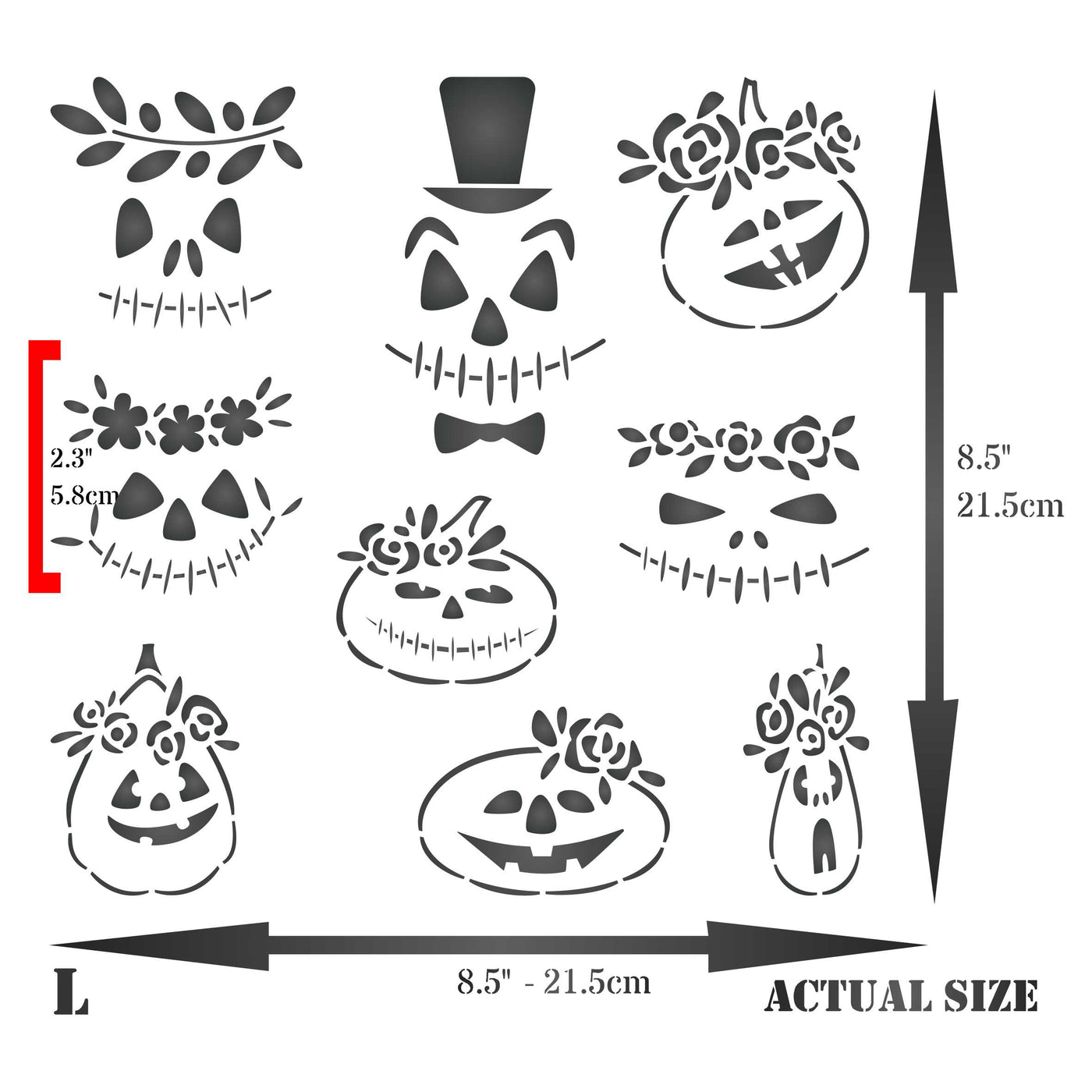 Pumpkin Faces Stencil - Halloween Pumpkin Face Flowers for Journals