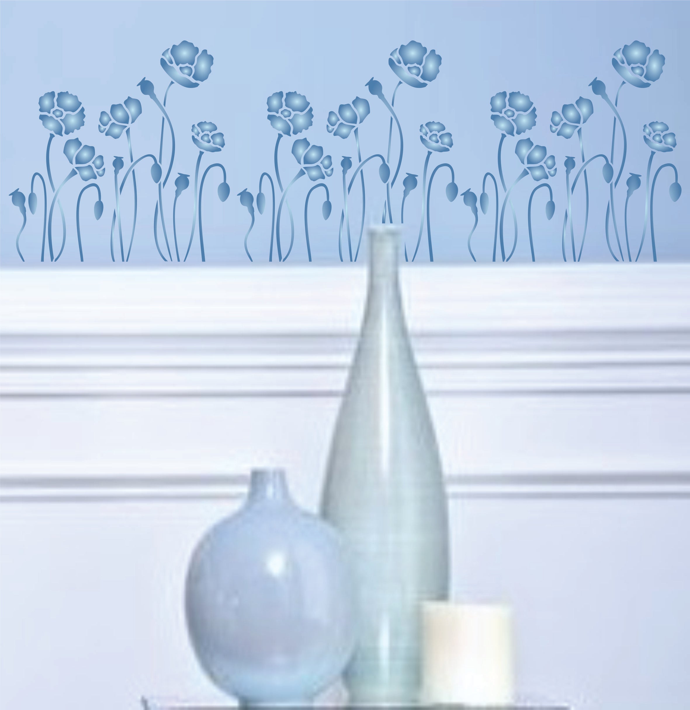 Poppy Field Stencil - Classic Wild Flowers Border