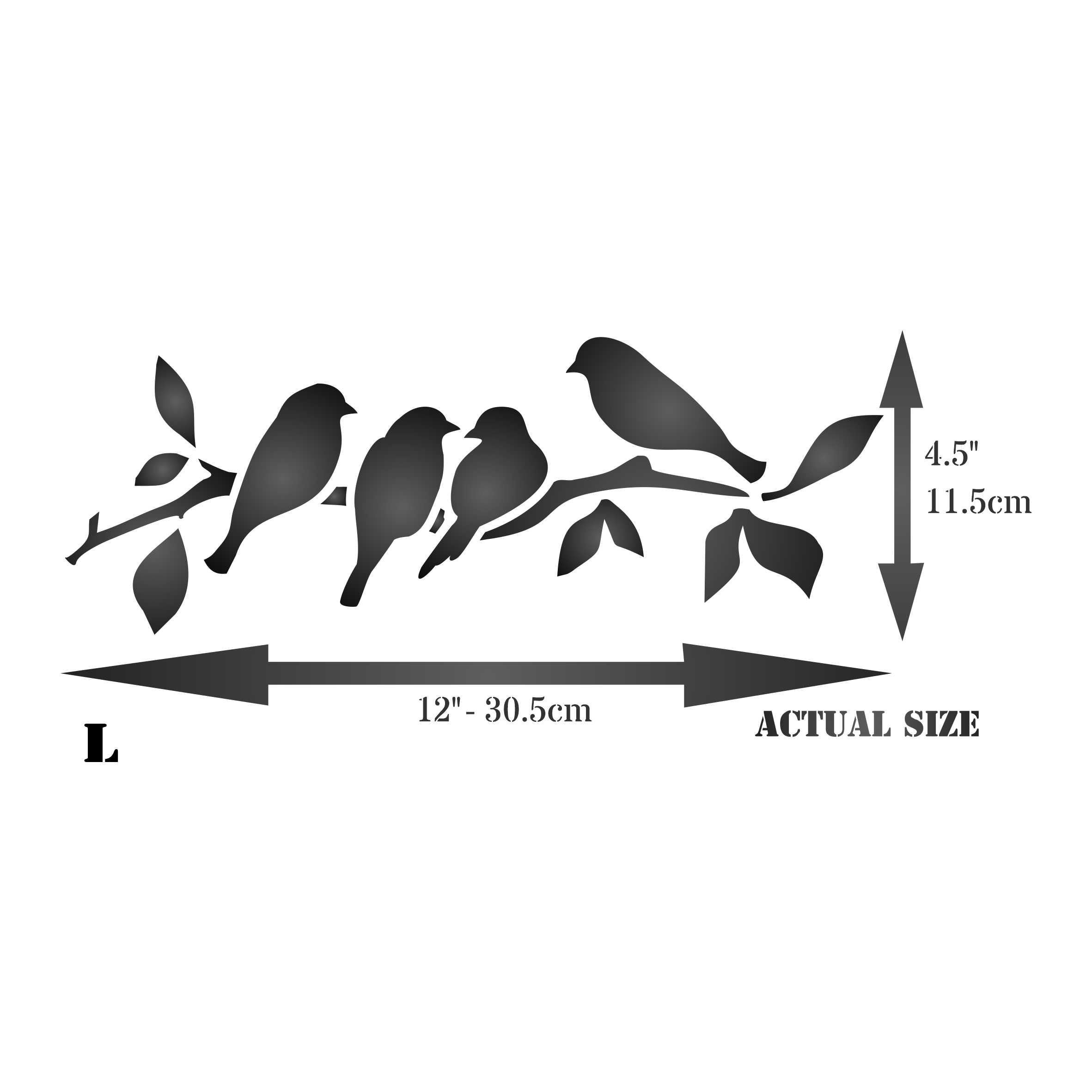 Roosting Birds Stencil - Bird Branch Silhouette Border