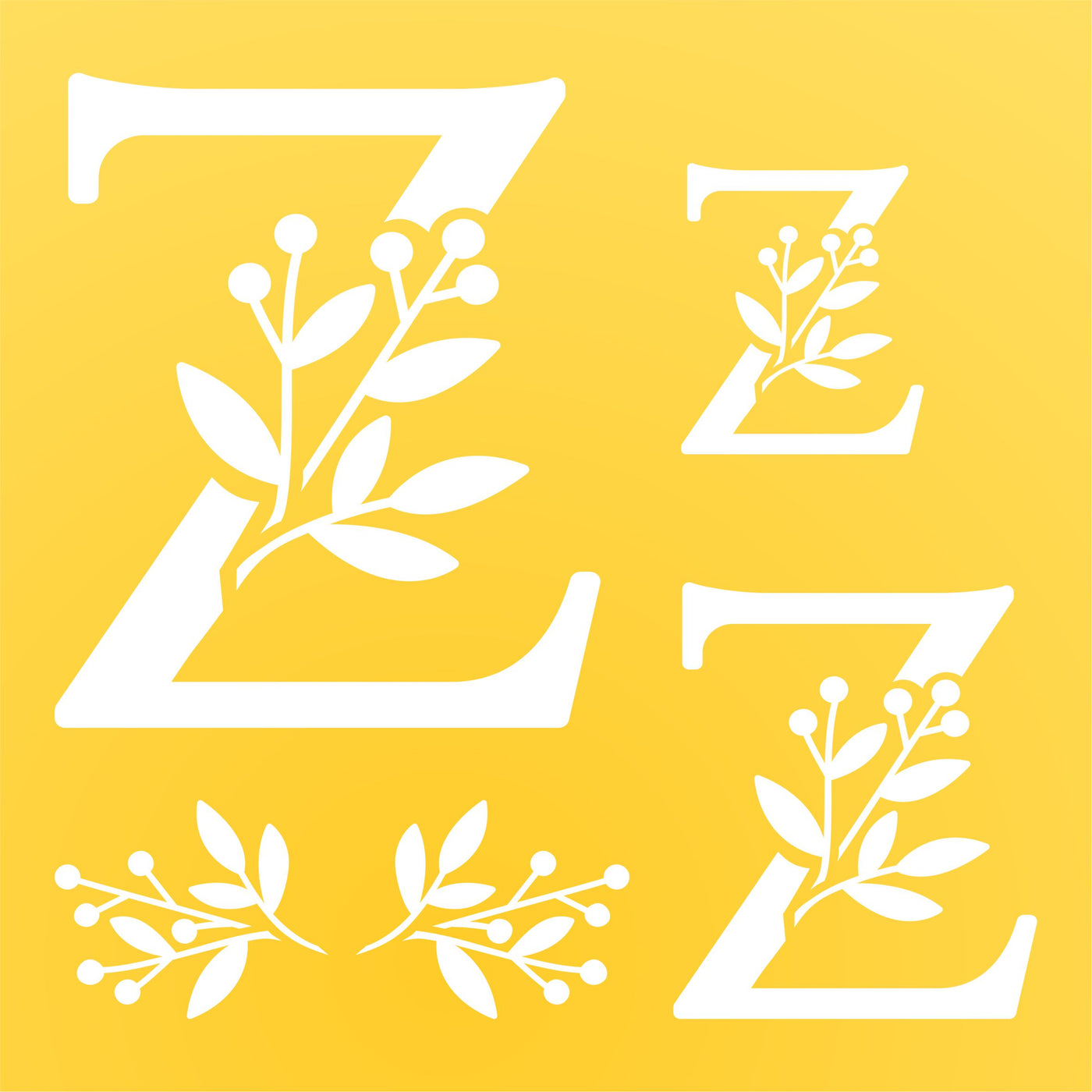 Flower Monogram Z Stencil- Leaf Flower Initial 3 Sizes on One Sheet