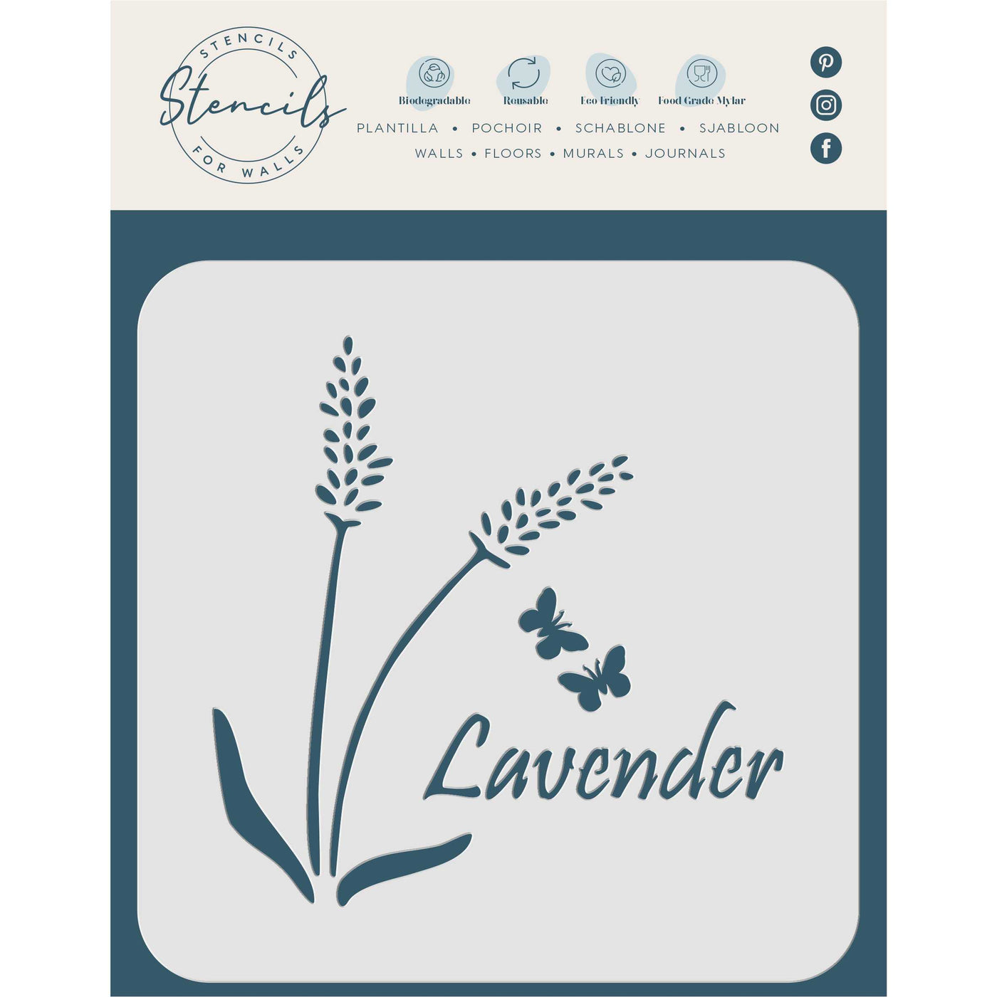 Lavender Stencil - Vintage Floral Flower Herb Word