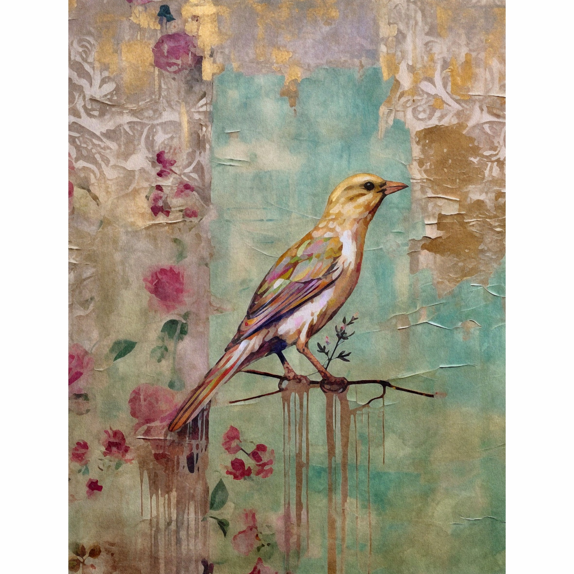 Distresses Birds Rice Paper- 6 Unique Printed Mulberry Paper Images 30gsm