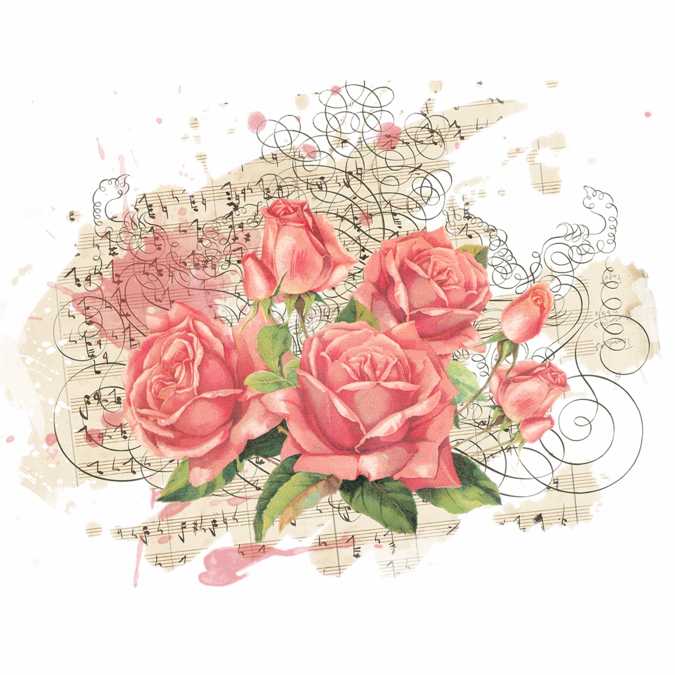 Roses Birds Overlay Rice Paper- 6 x Printed Mulberry Paper Images 30gsm