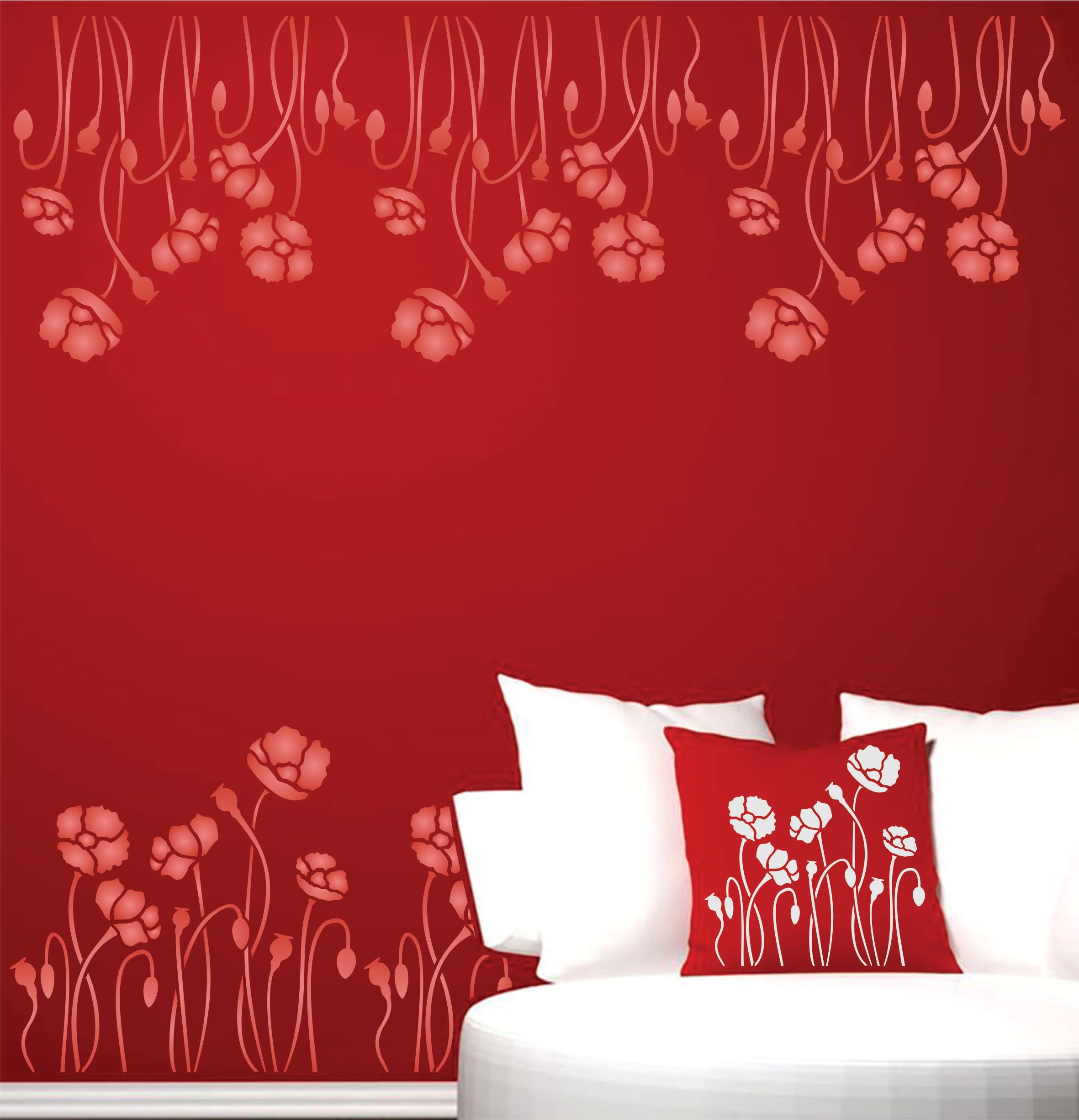 Poppy Field Stencil - Classic Wild Flowers Border