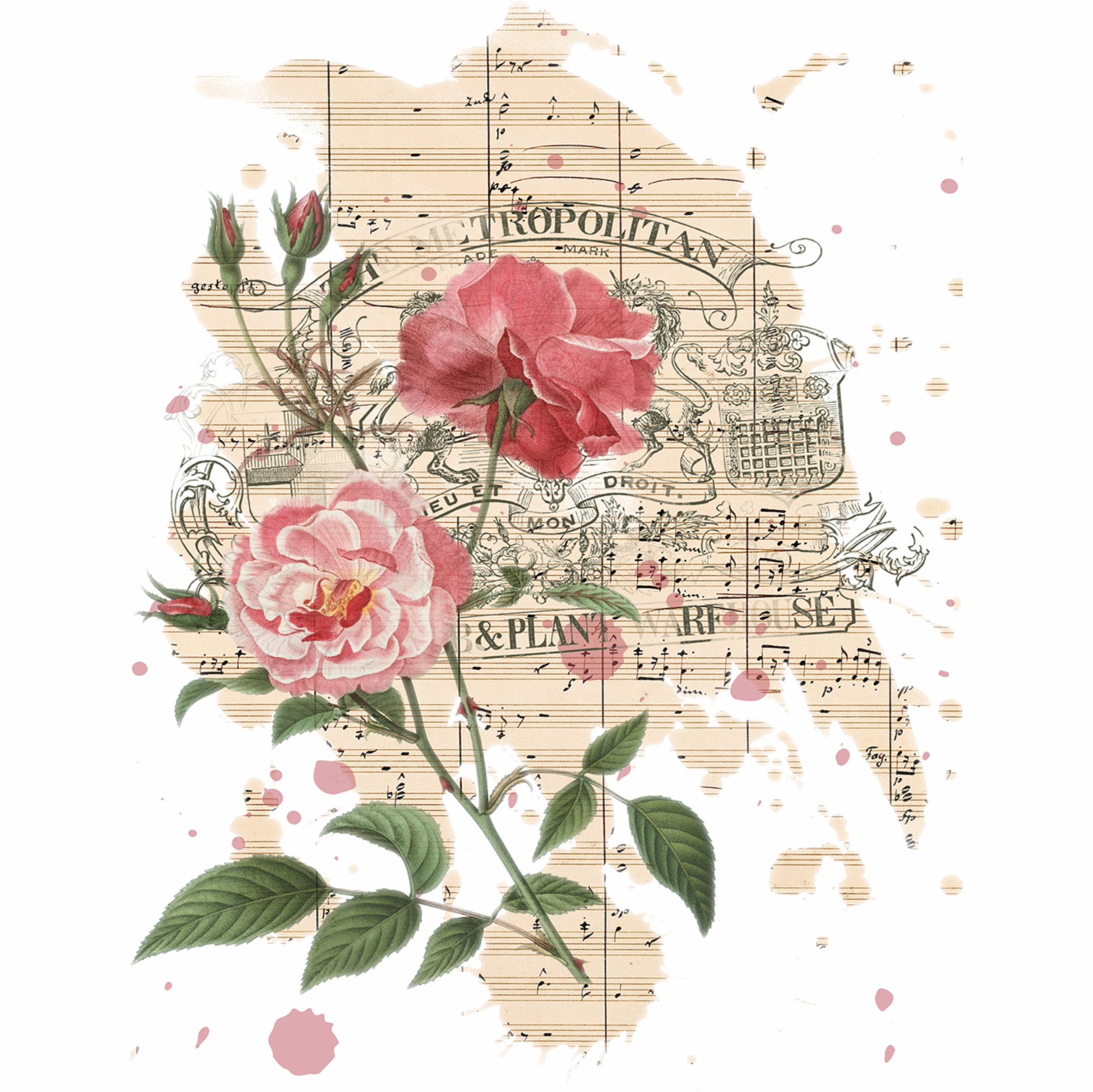 Roses Birds Overlay Rice Paper- 6 x Printed Mulberry Paper Images 30gsm